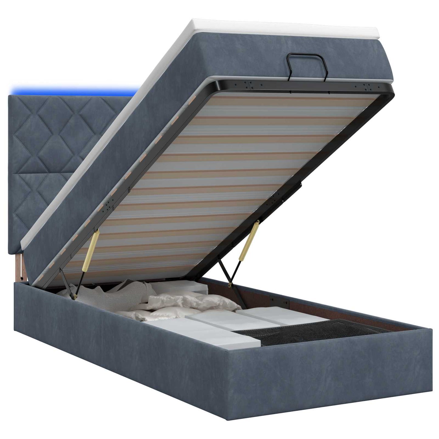 vidaXL Κρεβάτι Ottoman με Στρώμα και LED Σκούρο Γκρι 90 x 190 cm