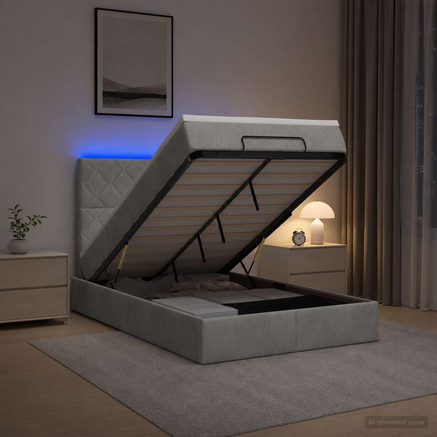 vidaXL Κρεβάτι Ottoman με Στρώμα και LED Ανοιχτό γκρι 120 x 200 cm