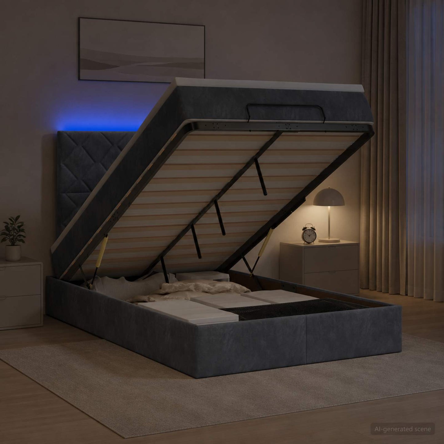 vidaXL Κρεβάτι Ottoman με Στρώμα και LED Σκούρο Γκρι 120 x 190 cm