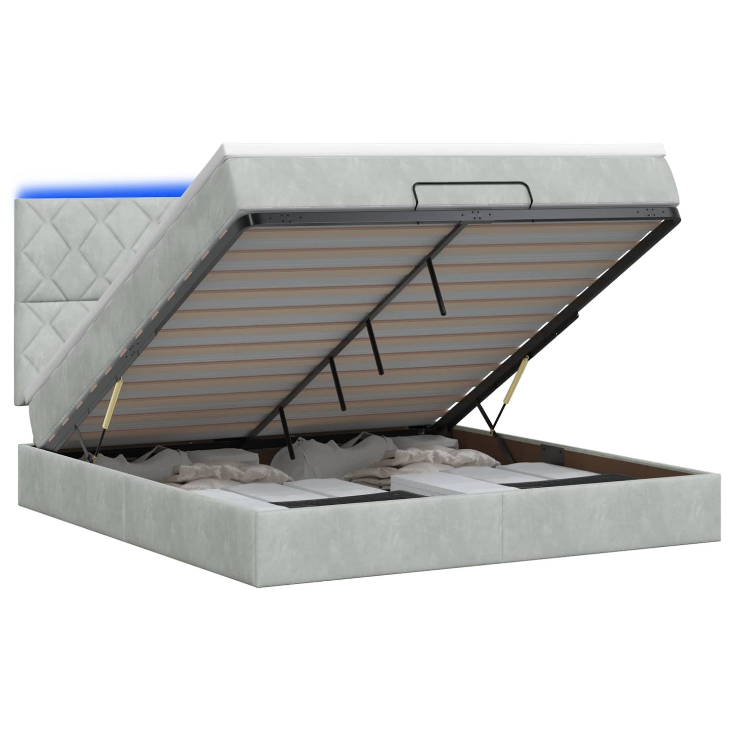vidaXL Κρεβάτι Ottoman με Στρώμα και LED Ανοιχτό γκρι 140 x 190 cm