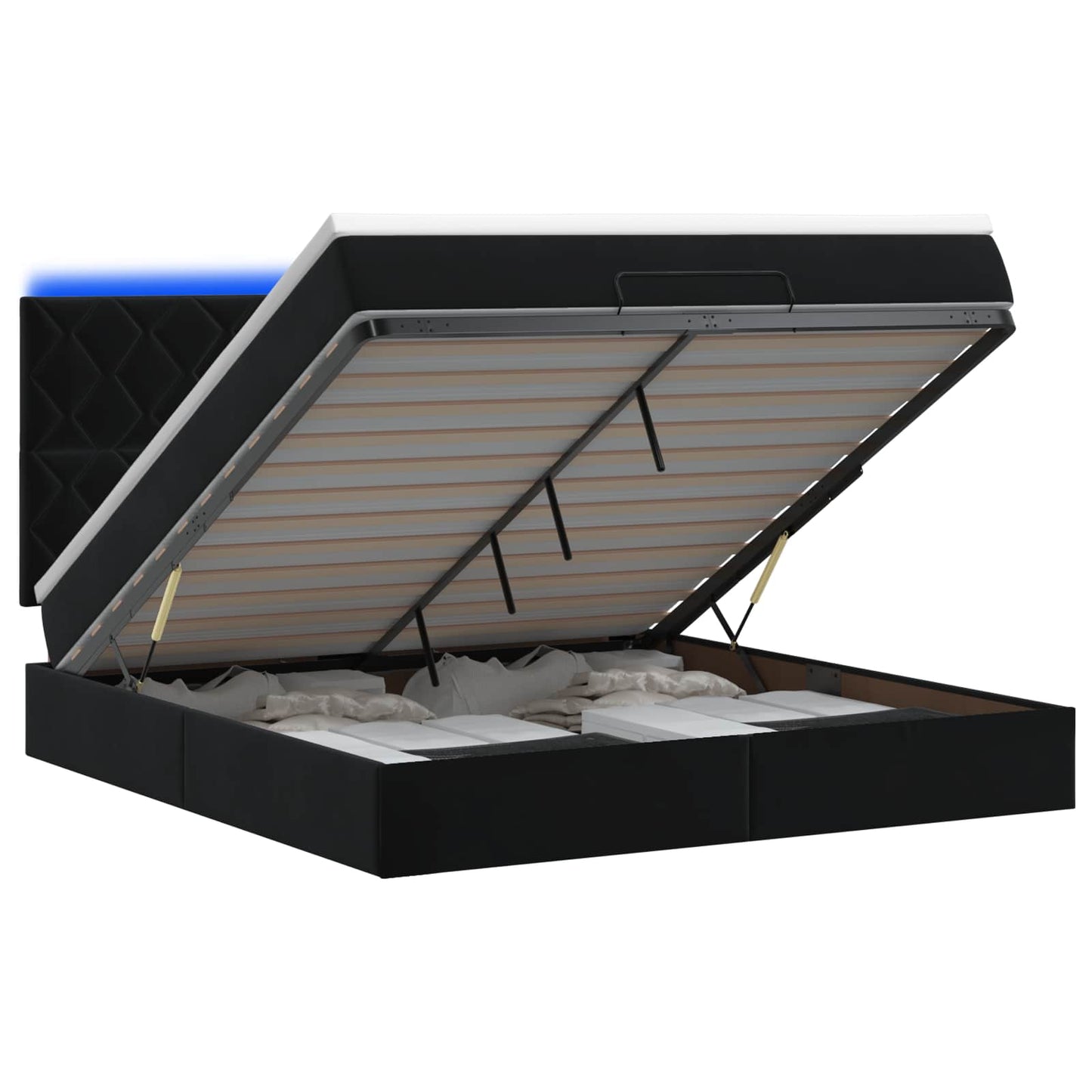 vidaXL Κρεβάτι Ottoman με Στρώμα και LED Μαύρο 140 x 190 cm Βελούδο