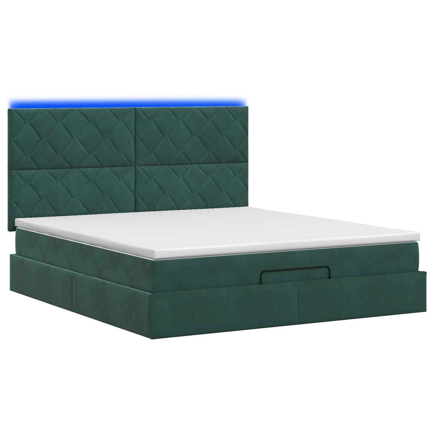 vidaXL Κρεβάτι Ottoman με Στρώμα και LED Σκούρο Πράσινο 140 x 200 cm