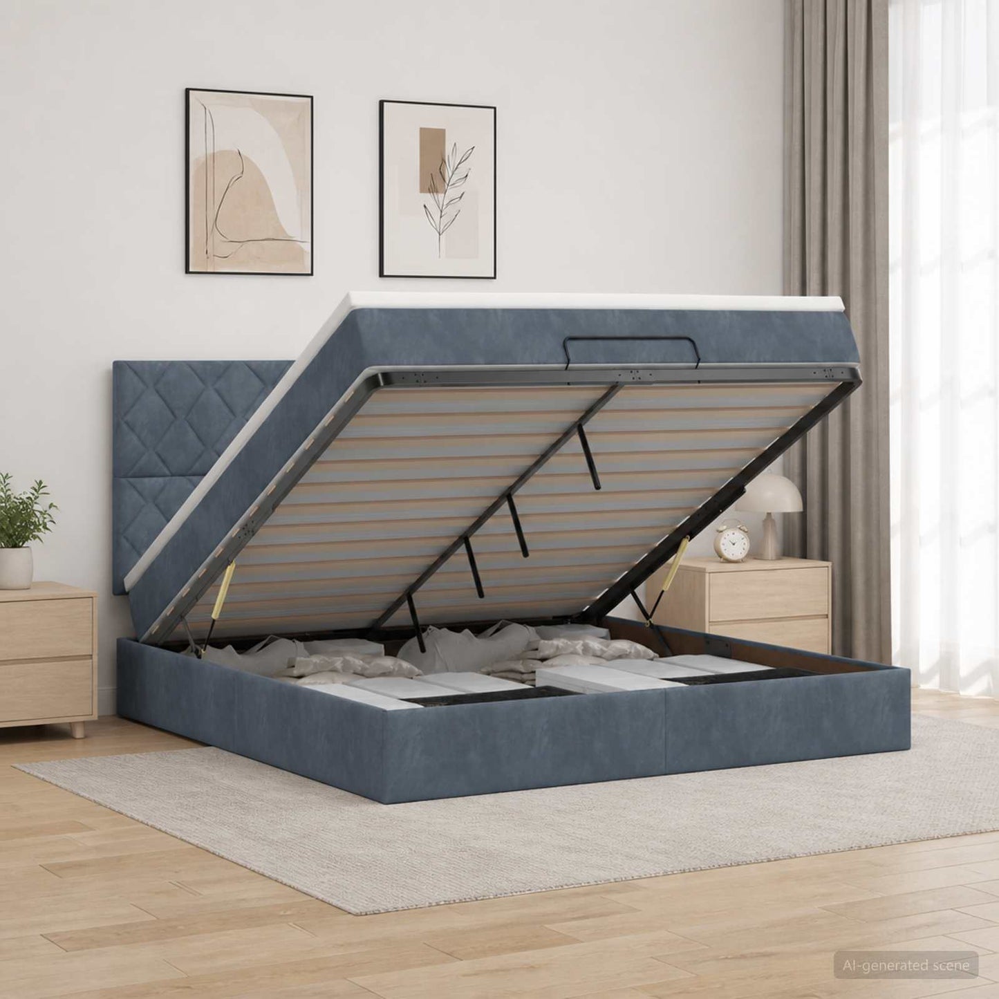 vidaXL Κρεβάτι Ottoman με Στρώμα και LED Σκούρο Γκρι 140 x 200 cm