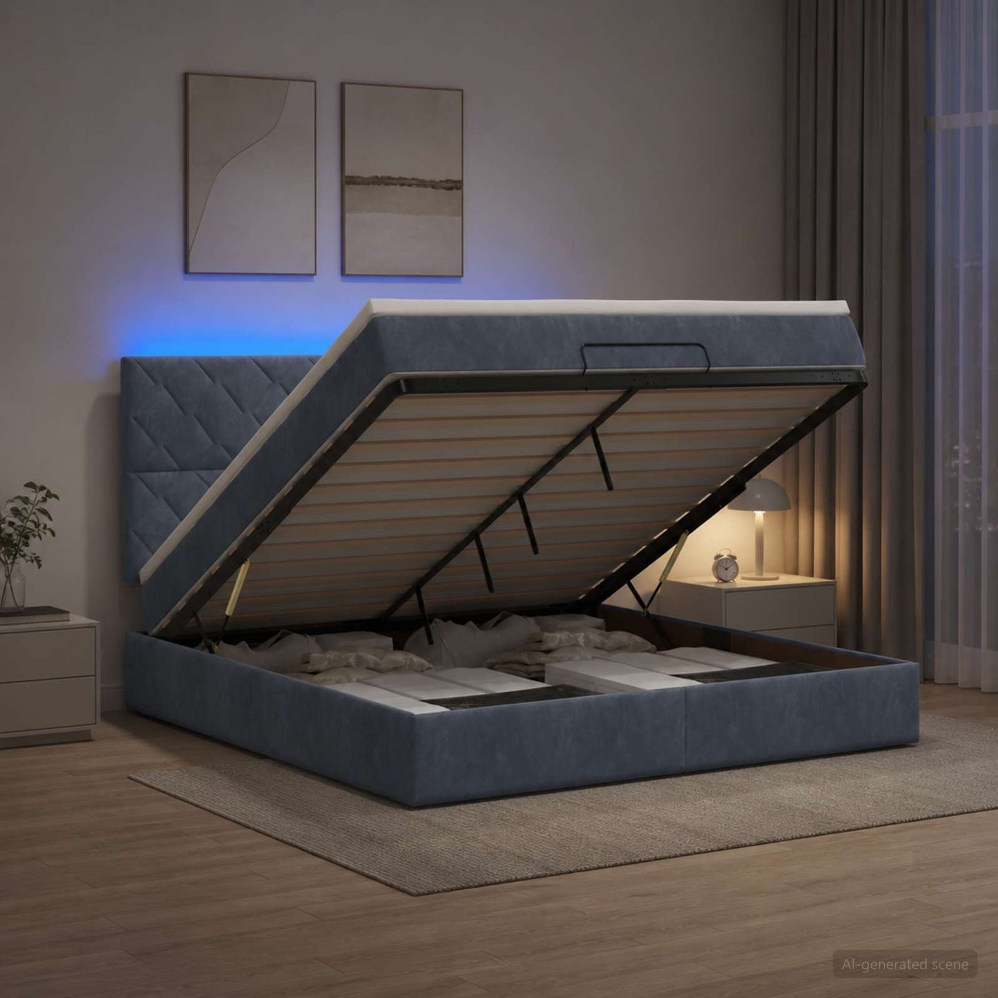 vidaXL Κρεβάτι Ottoman με Στρώμα και LED Σκούρο Γκρι 140 x 200 cm