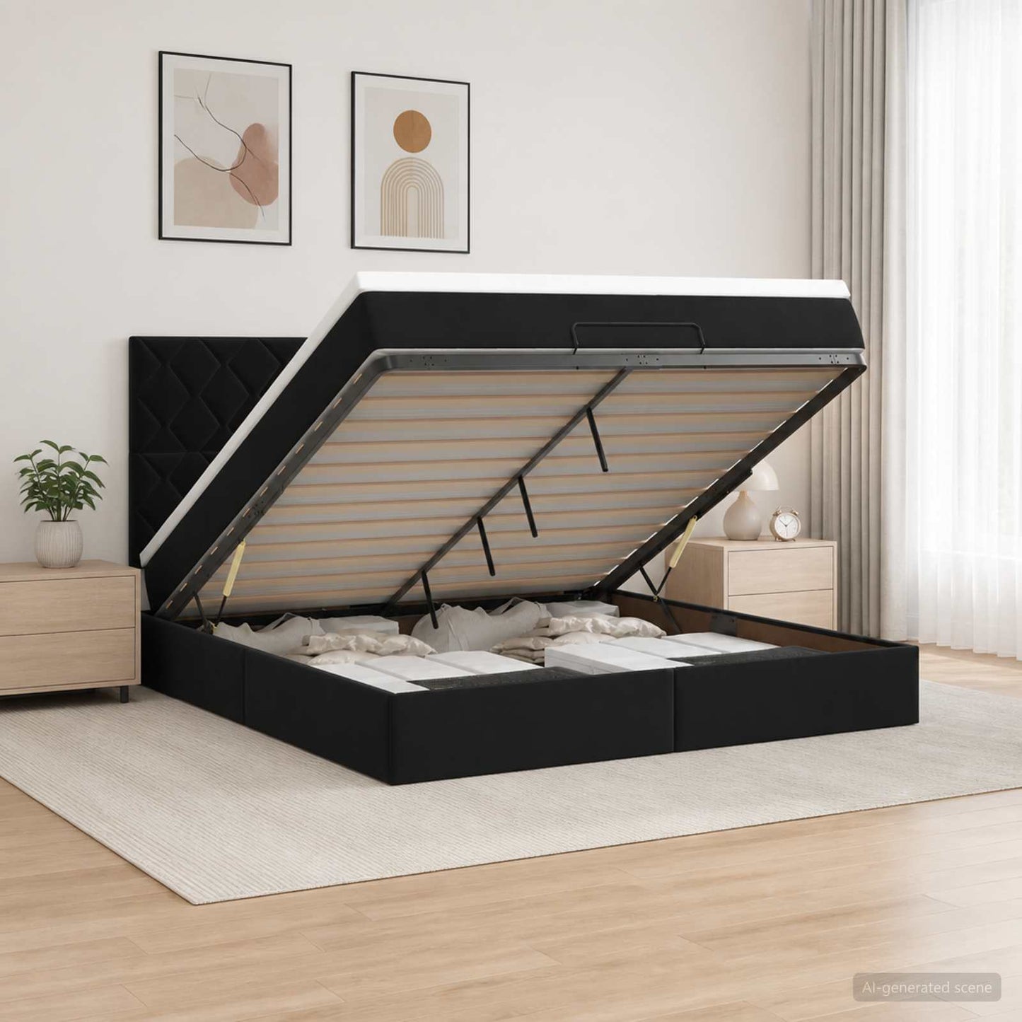 vidaXL Κρεβάτι Ottoman με στρώμα Μαύρο 140 x 200 cm Βελούδο