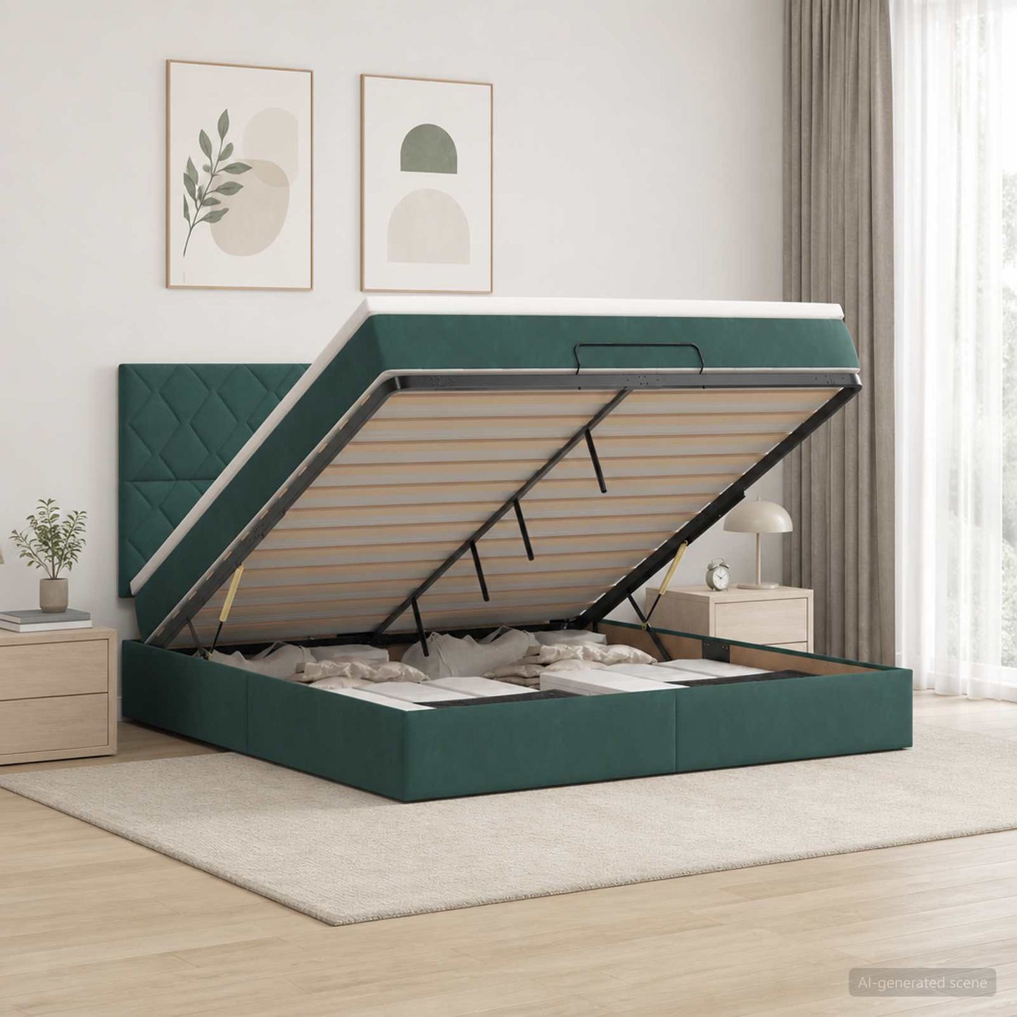 vidaXL Κρεβάτι Ottoman με στρώμα Σκούρο Πράσινο 140 x 190 cm Βελούδο