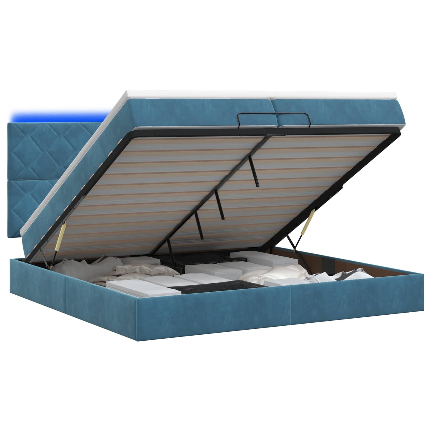 vidaXL Κρεβάτι Ottoman με Στρώμα και LED Σκούρο Μπλε 200 x 200 cm