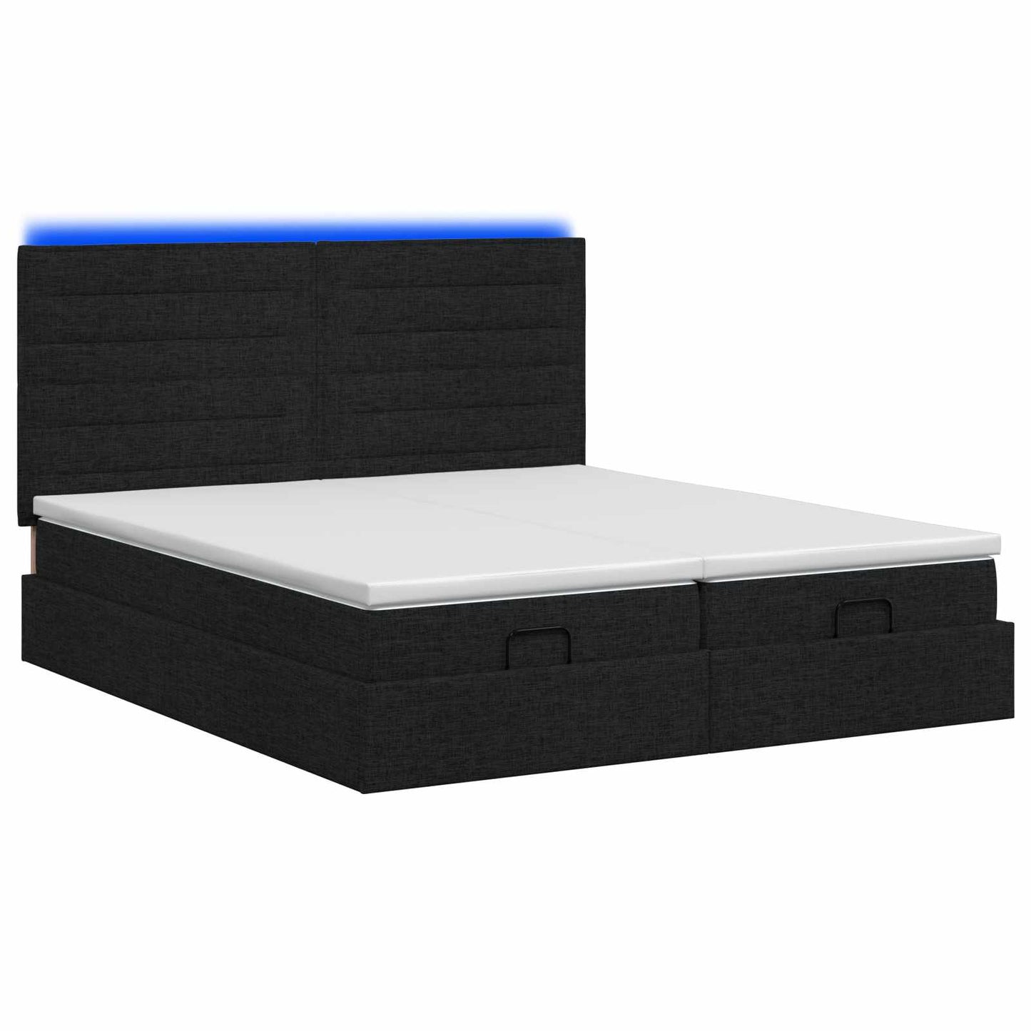 vidaXL Κρεβάτι Ottoman με Στρώμα και LED Μαύρο 200 x 200 cm Ύφασμα