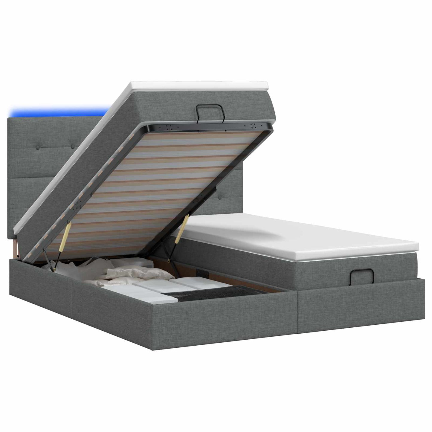 vidaXL Κρεβάτι Ottoman με Στρώμα και LED Σκούρο Γκρι 160 x 200 cm