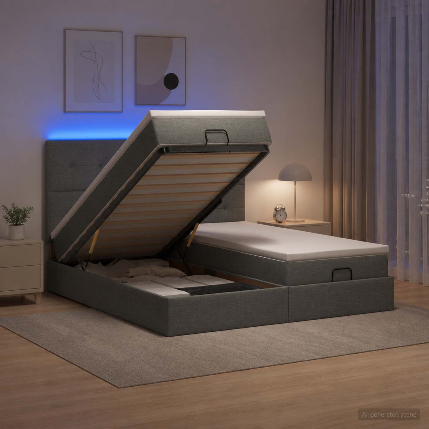 vidaXL Κρεβάτι Ottoman με Στρώμα και LED Σκούρο Γκρι 160 x 200 cm