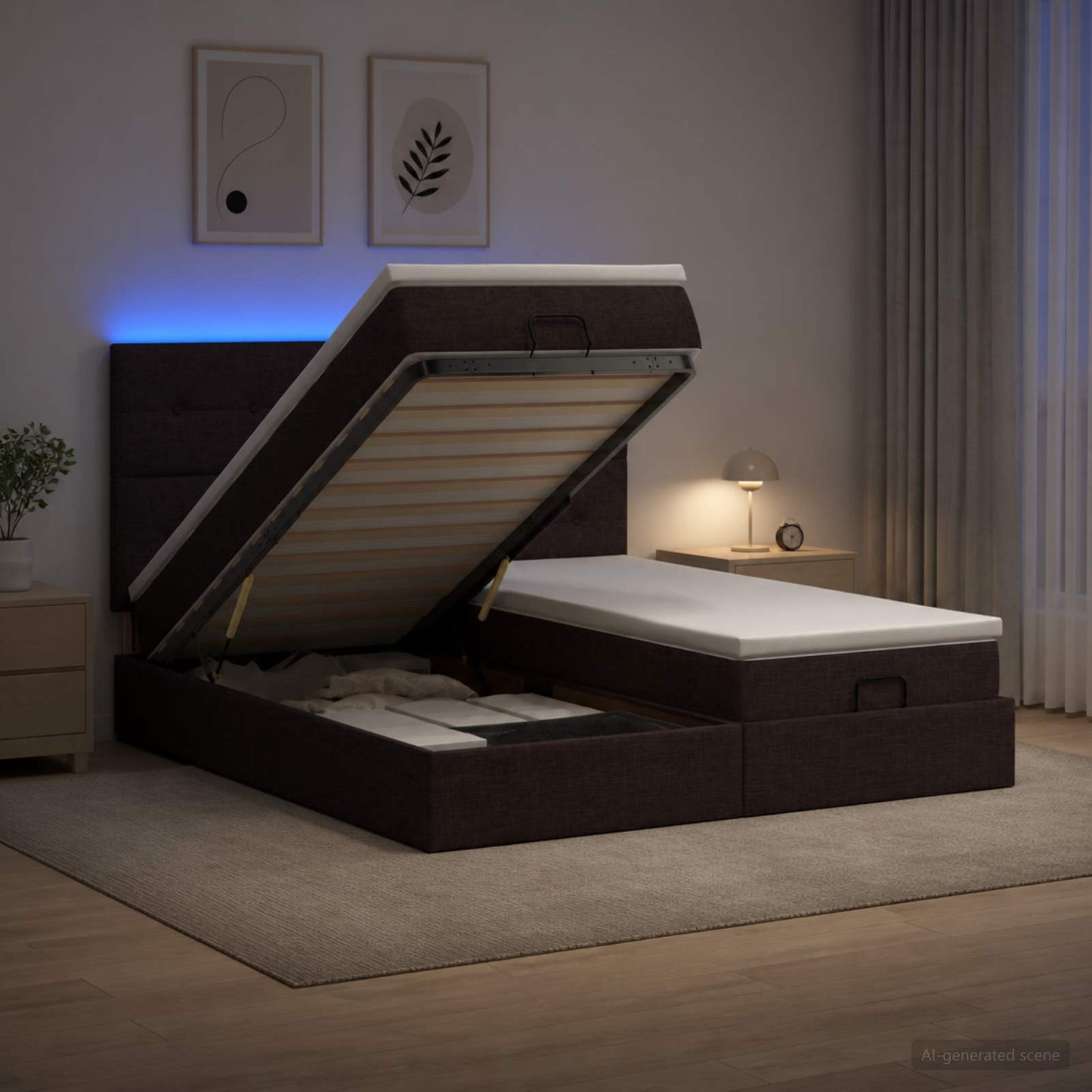 vidaXL Κρεβάτι Ottoman με Στρώμα και LED Σκούρο Καφέ 200 x 200 cm
