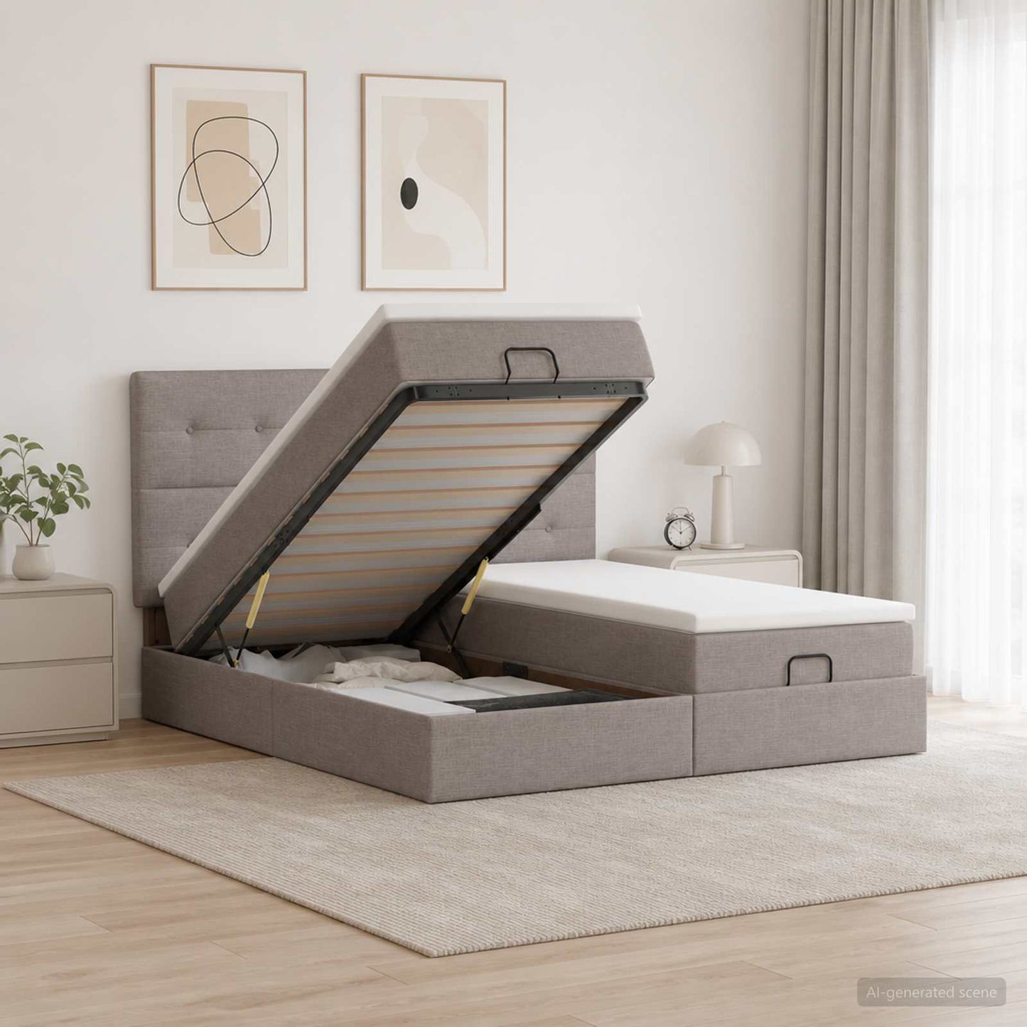 vidaXL Κρεβάτι Ottoman με Στρώμα και LED Taupe 180 x 200 cm Ύφασμα