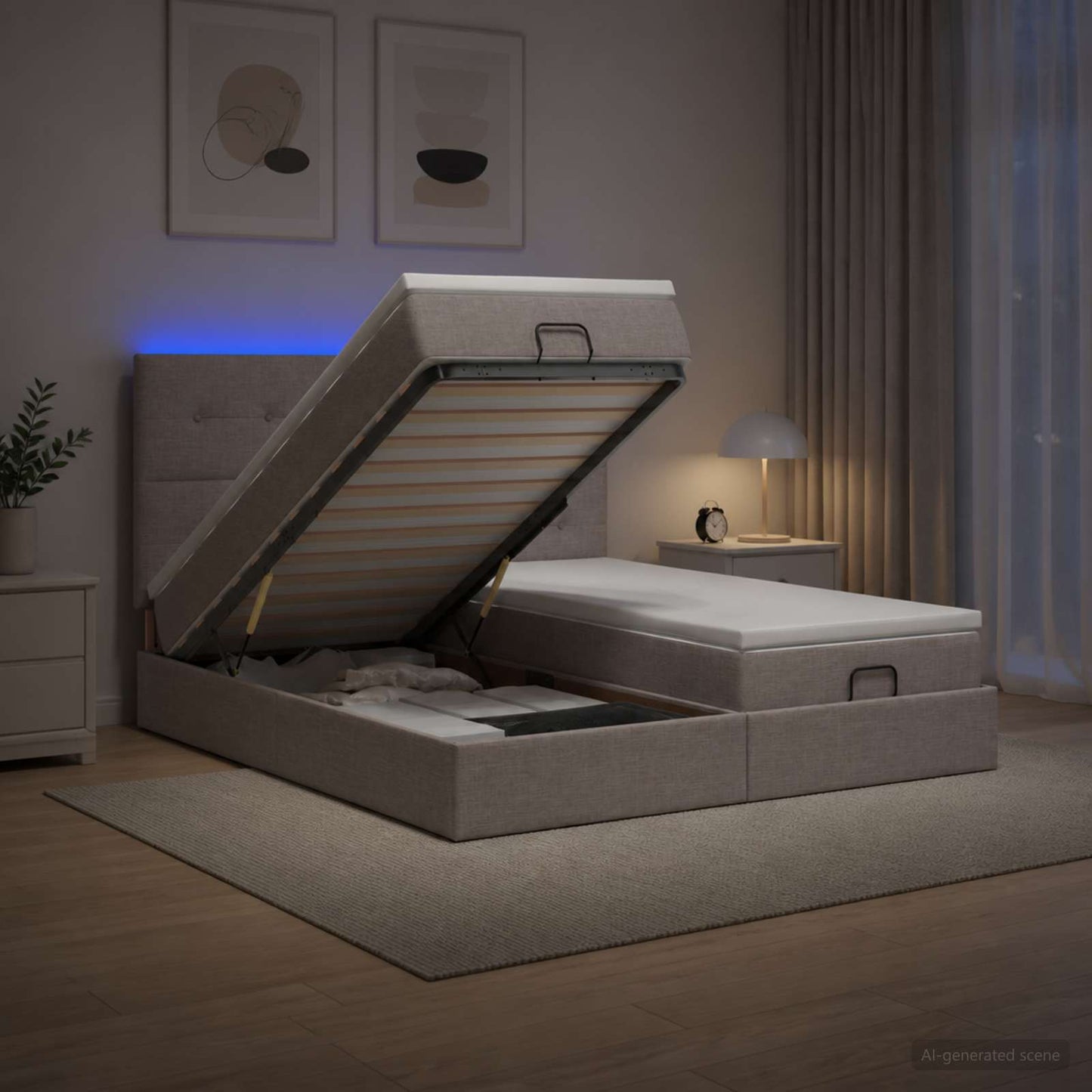 vidaXL Κρεβάτι Ottoman με Στρώμα και LED Taupe 160 x 200 cm Ύφασμα