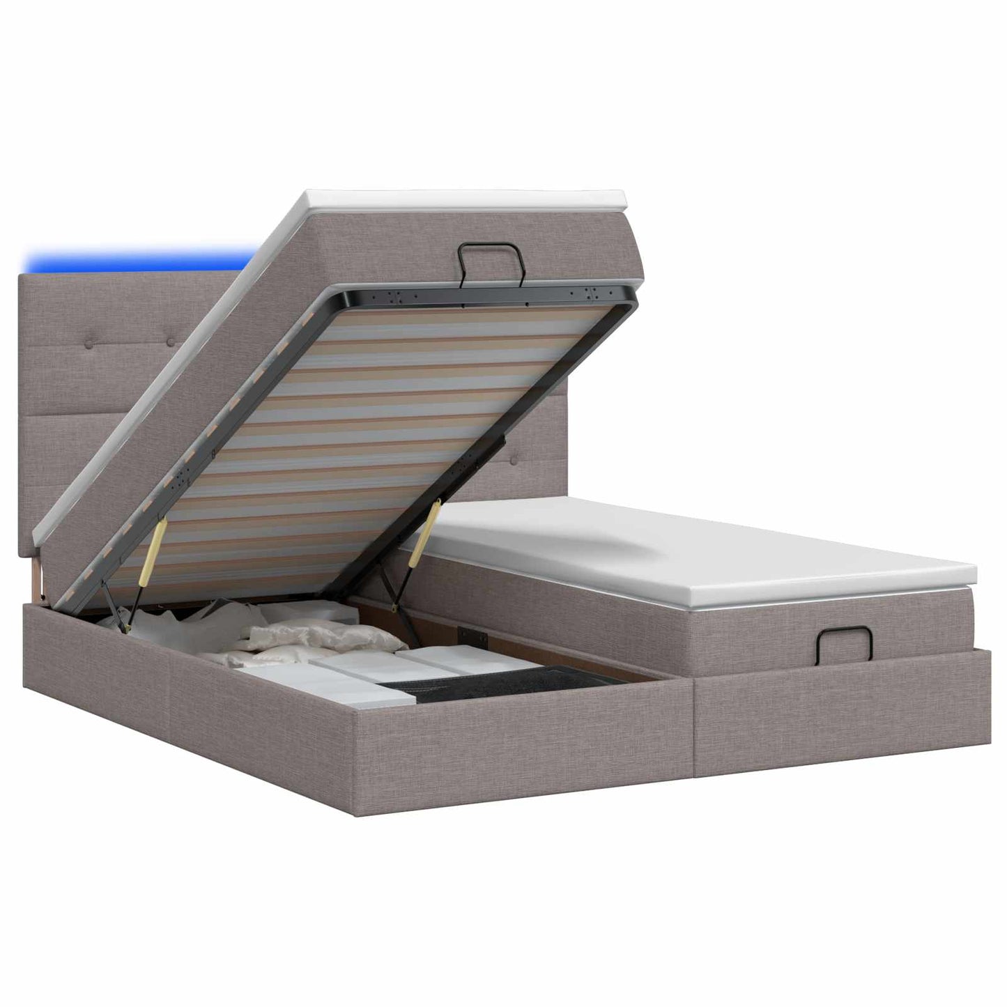 vidaXL Κρεβάτι Ottoman με Στρώμα και LED Taupe 200 x 200 cm Ύφασμα