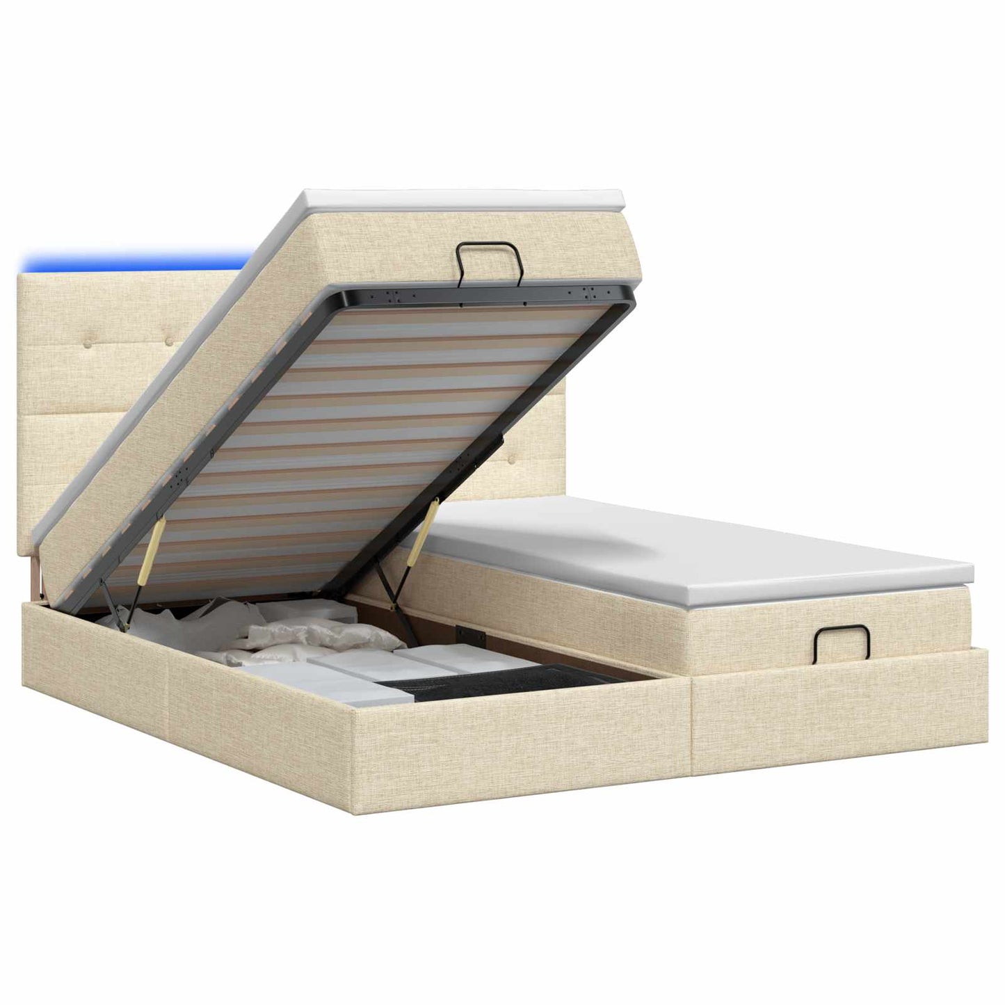 vidaXL Κρεβάτι Ottoman με Στρώμα και LED Κρεμ 200 x 200 cm Ύφασμα