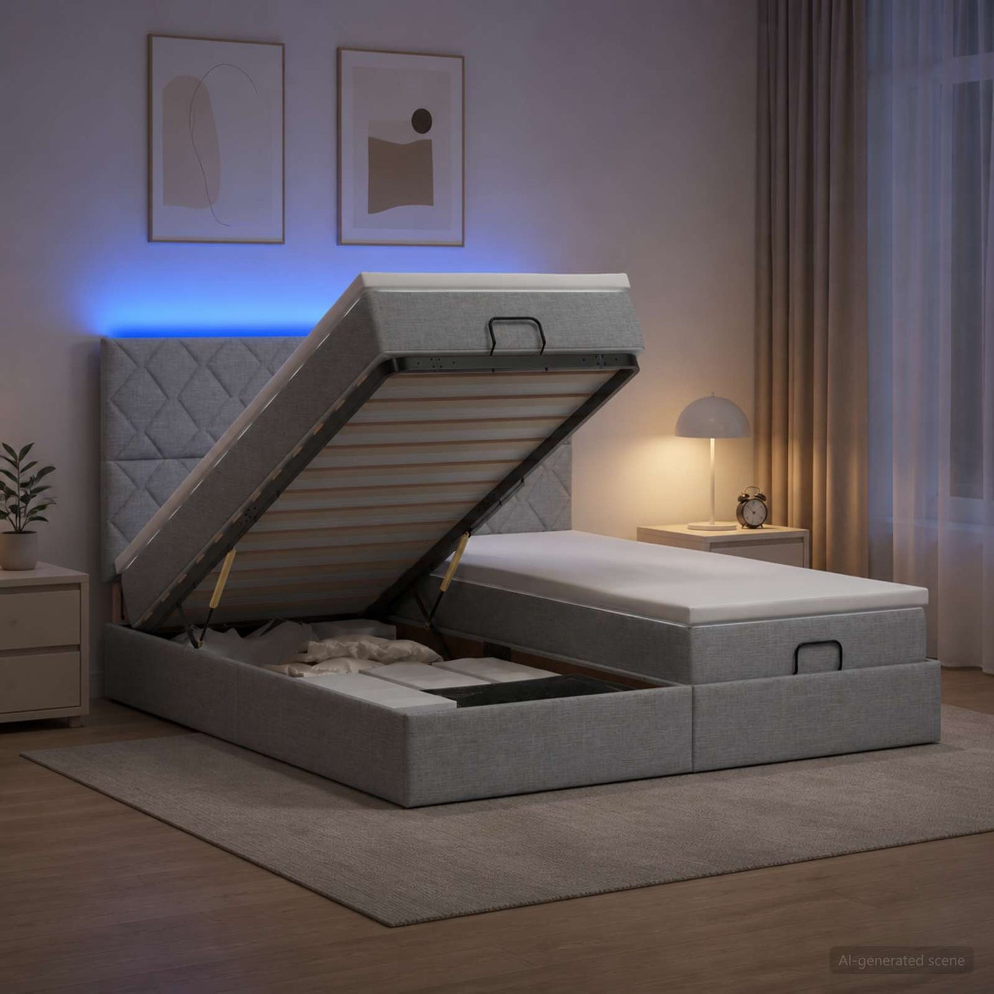 vidaXL Κρεβάτι Ottoman με Στρώμα και LED Ανοιχτό γκρι 160 x 200 cm