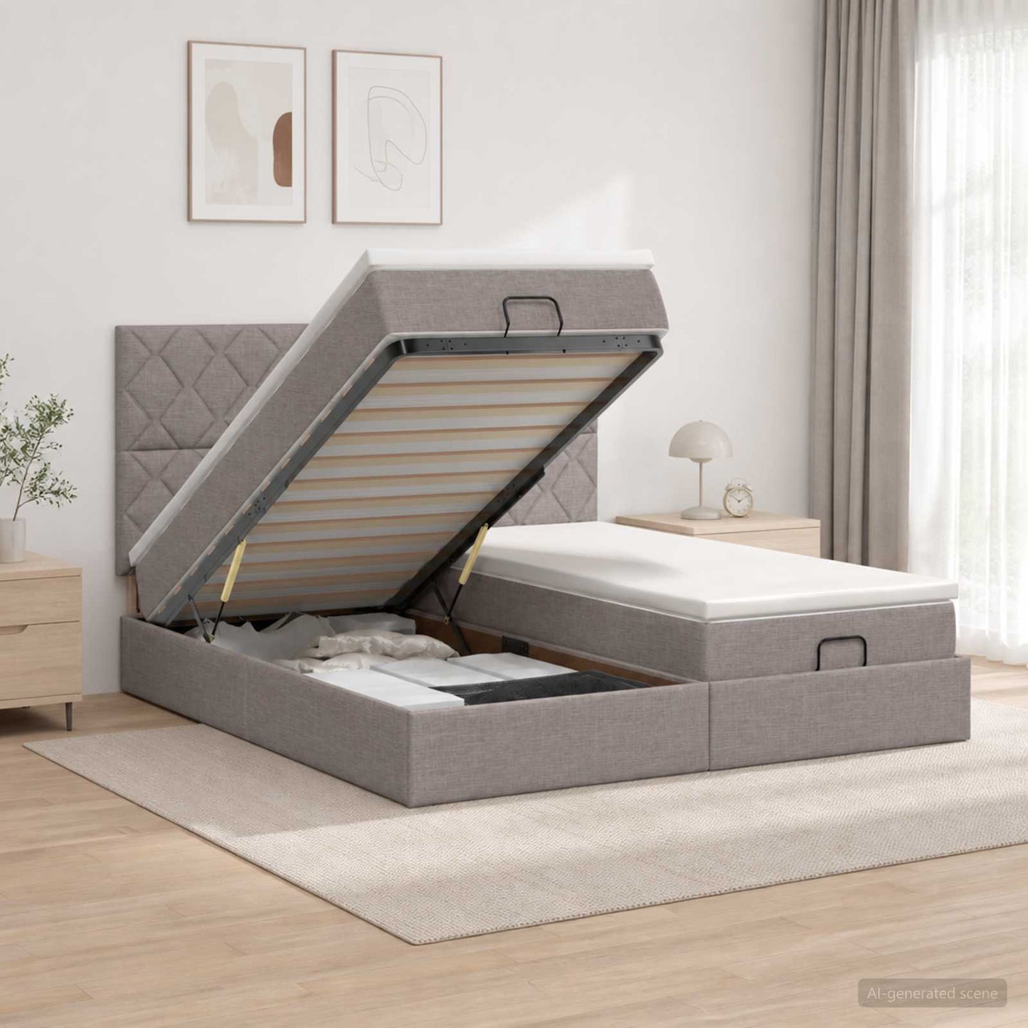 vidaXL Κρεβάτι Ottoman με Στρώμα και LED Taupe 180 x 200 cm Ύφασμα