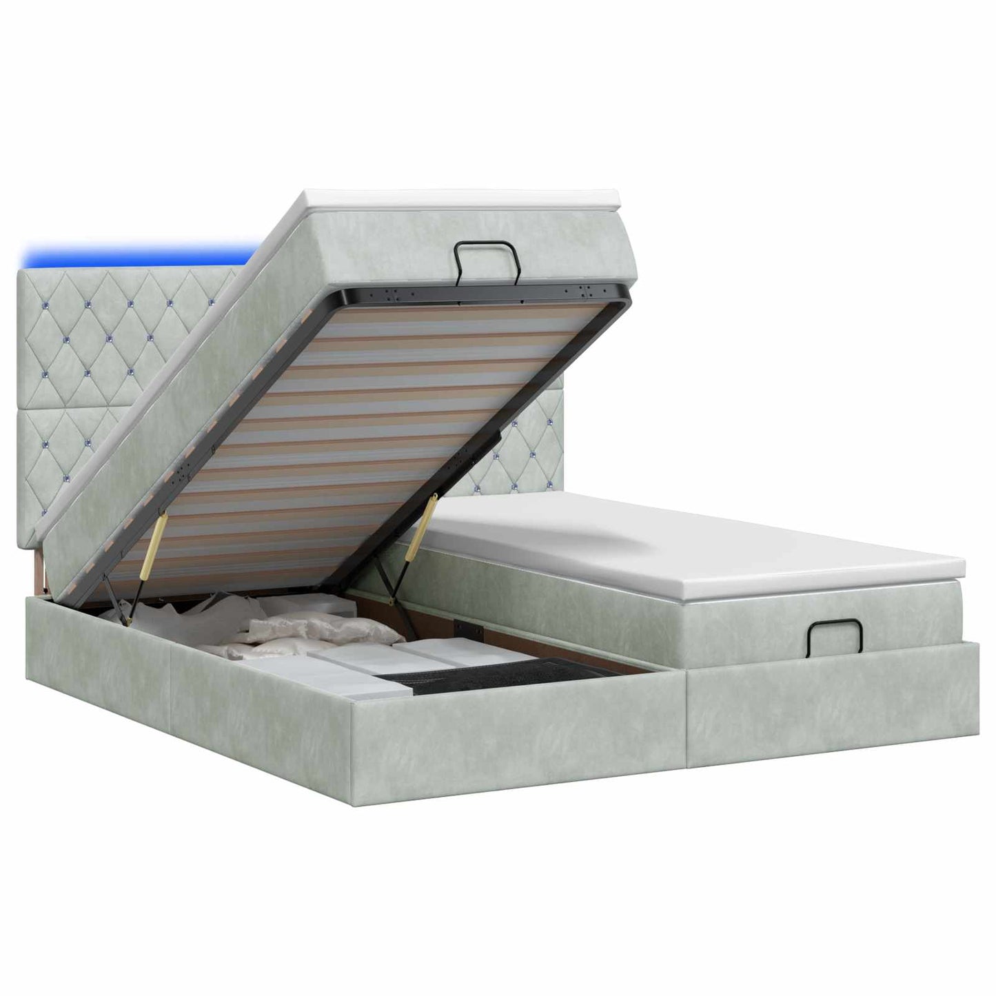 vidaXL Κρεβάτι Ottoman με Στρώμα και LED Ανοιχτό γκρι 160 x 200 cm