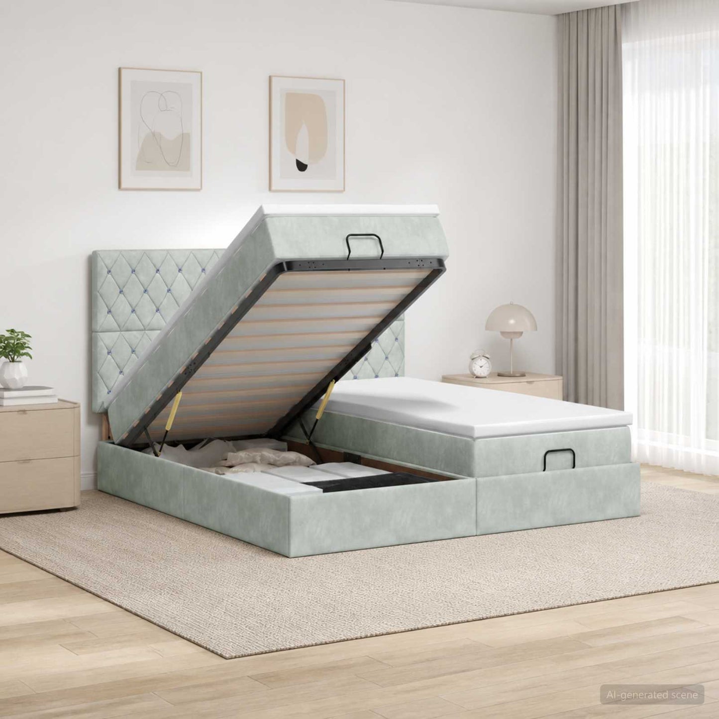 vidaXL Κρεβάτι Ottoman με Στρώμα και LED Ανοιχτό γκρι 160 x 200 cm