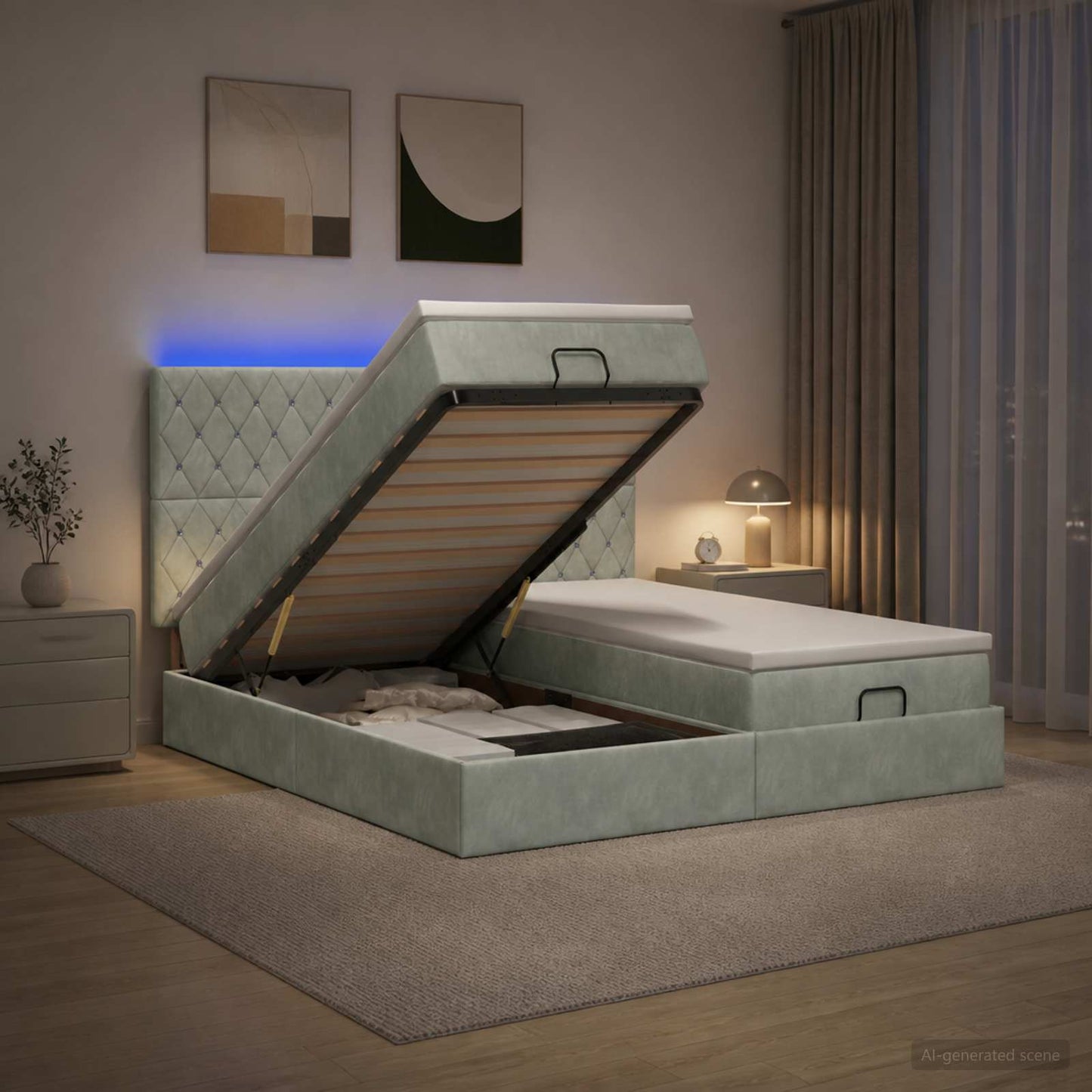 vidaXL Κρεβάτι Ottoman με Στρώμα και LED Ανοιχτό γκρι 200 x 200 cm