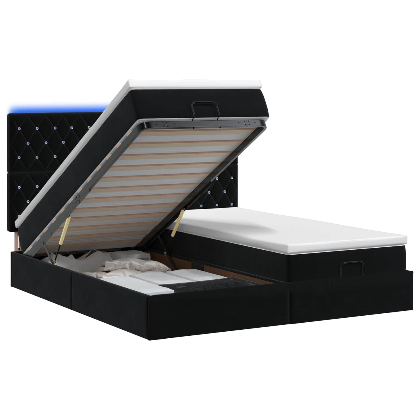 vidaXL Κρεβάτι Ottoman με Στρώμα και LED Μαύρο 180 x 200 cm Βελούδο