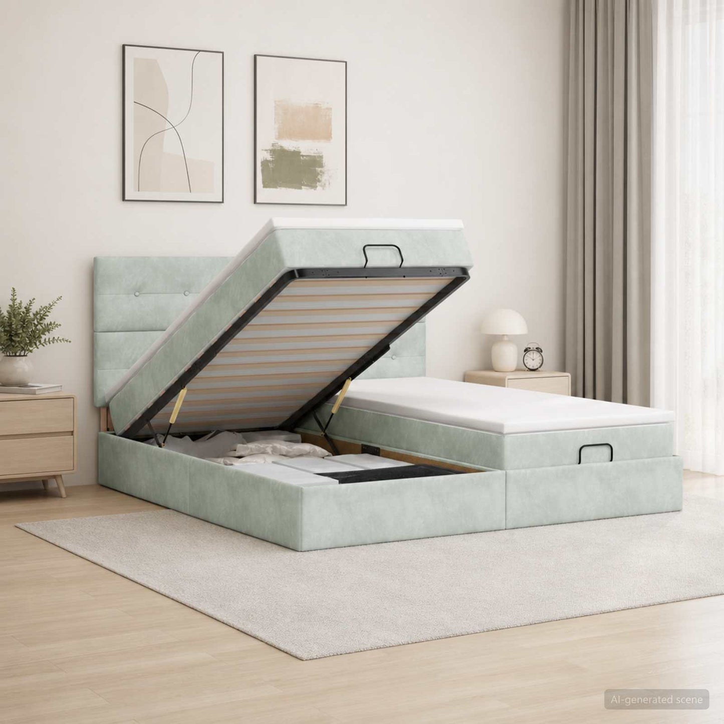 vidaXL Κρεβάτι Ottoman με Στρώμα και LED Ανοιχτό γκρι 160 x 200 cm