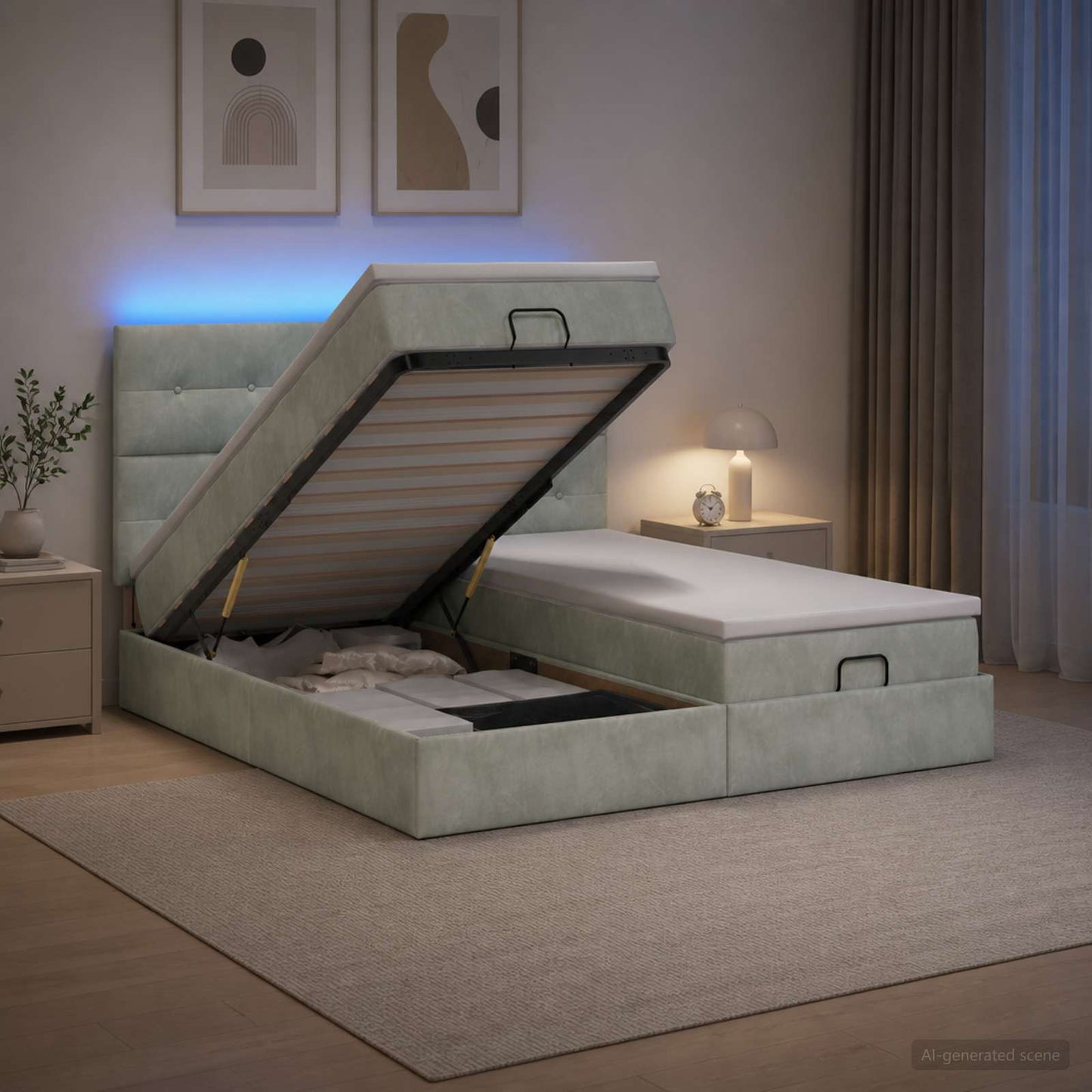vidaXL Κρεβάτι Ottoman με Στρώμα και LED Ανοιχτό γκρι 160 x 200 cm