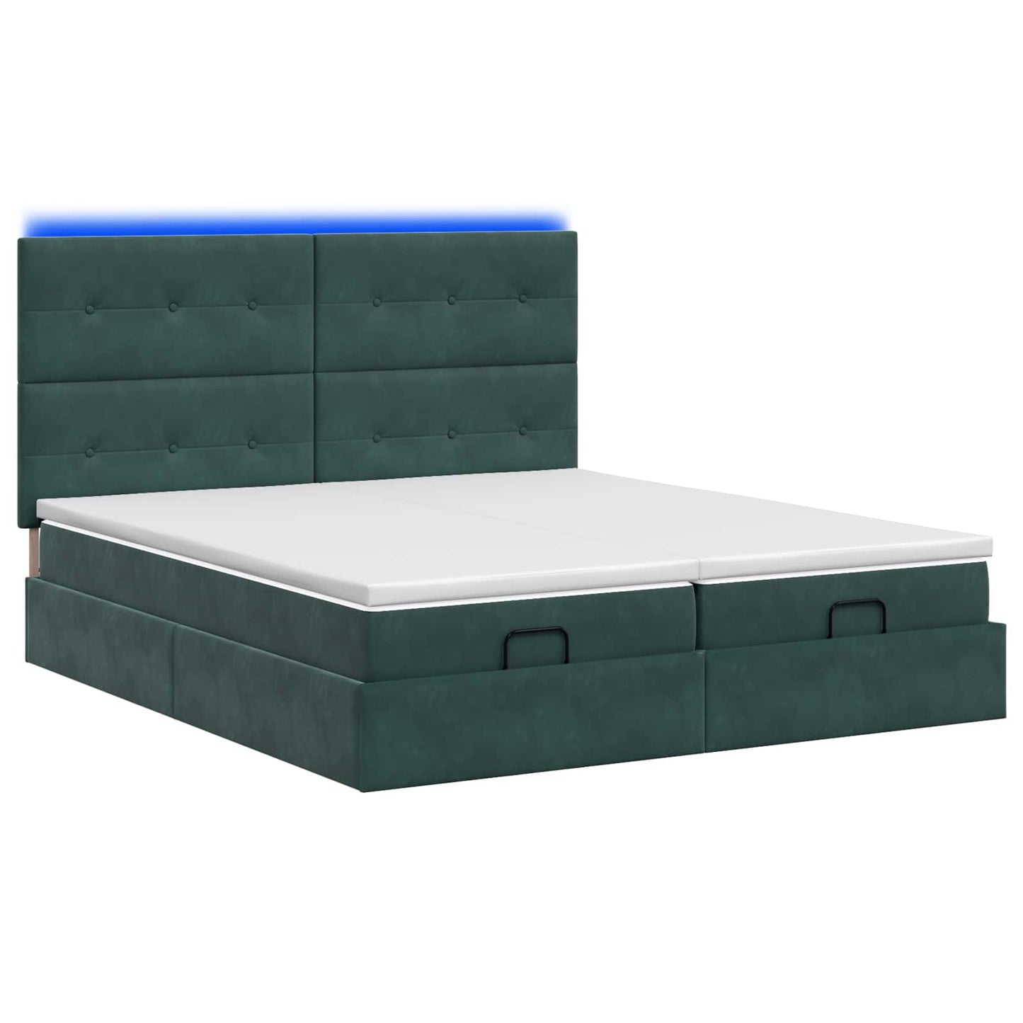 vidaXL Κρεβάτι Ottoman με Στρώμα και LED Σκούρο Πράσινο 180 x 200 cm