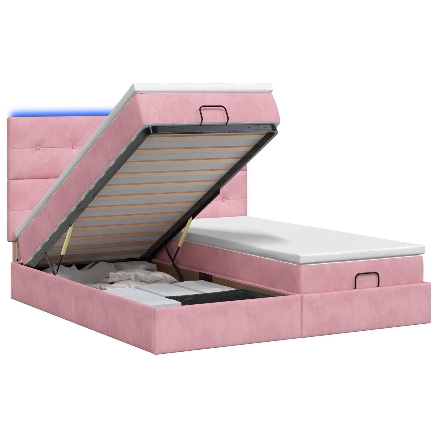 vidaXL Κρεβάτι Ottoman με Στρώμα και LED Ροζ 180 x 200 cm Βελούδο