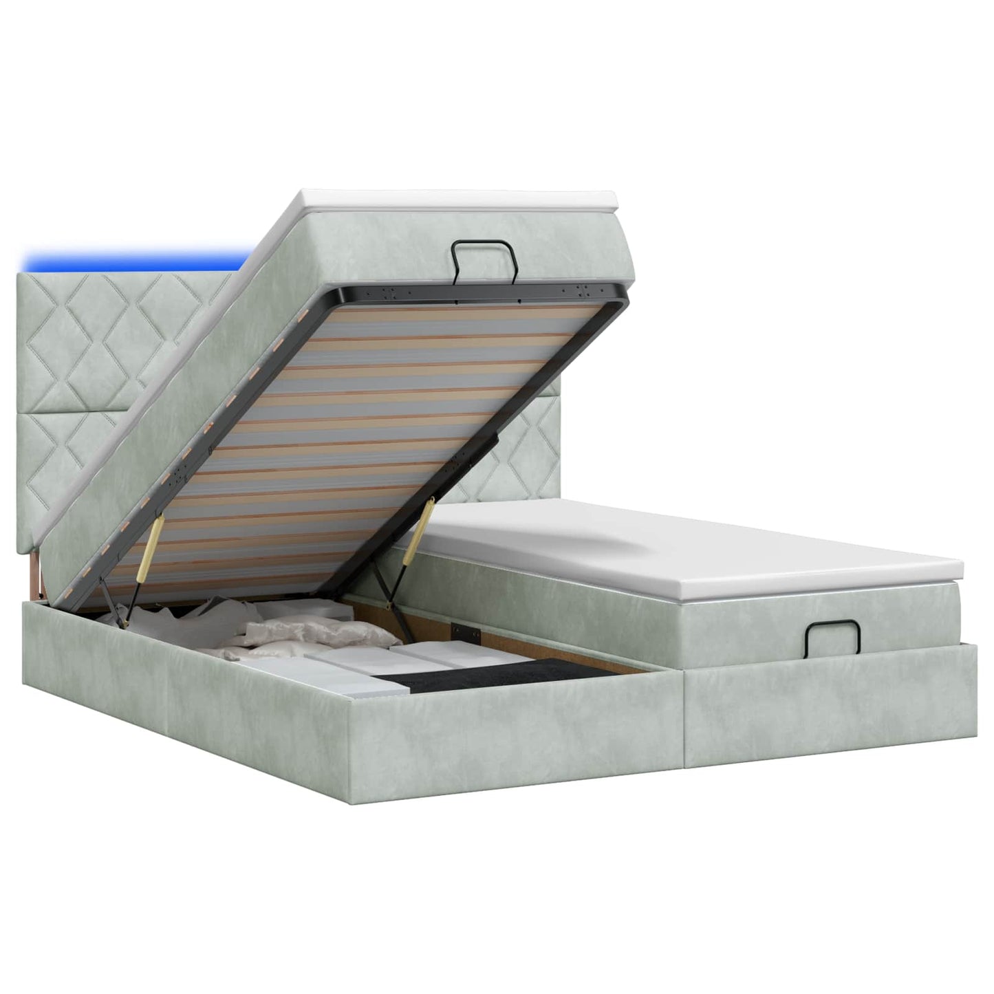 vidaXL Κρεβάτι Ottoman με Στρώμα και LED Ανοιχτό γκρι 160 x 200 cm