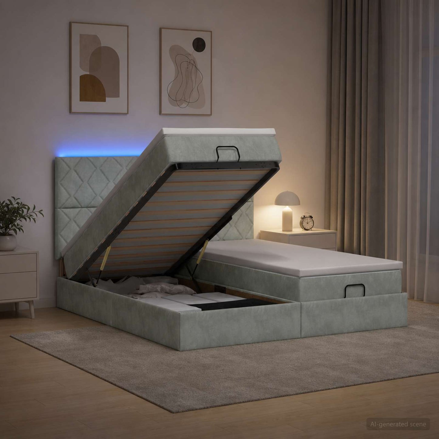 vidaXL Κρεβάτι Ottoman με Στρώμα και LED Ανοιχτό γκρι 200 x 200 cm