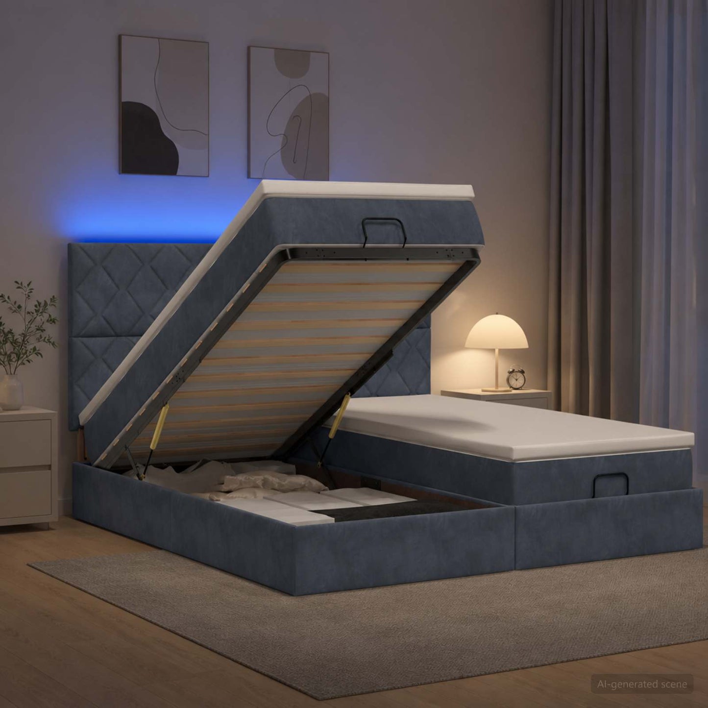 vidaXL Κρεβάτι Ottoman με Στρώμα και LED Σκούρο Γκρι 160 x 200 cm