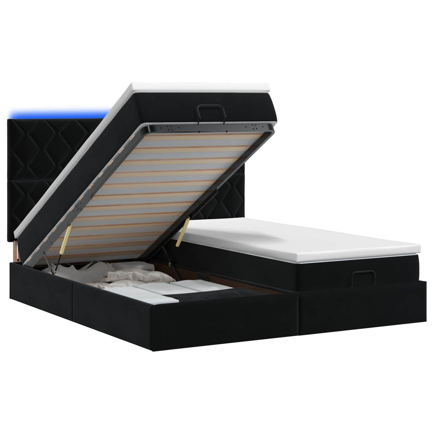 vidaXL Κρεβάτι Ottoman με Στρώμα και LED Μαύρο 200 x 200 cm Βελούδο