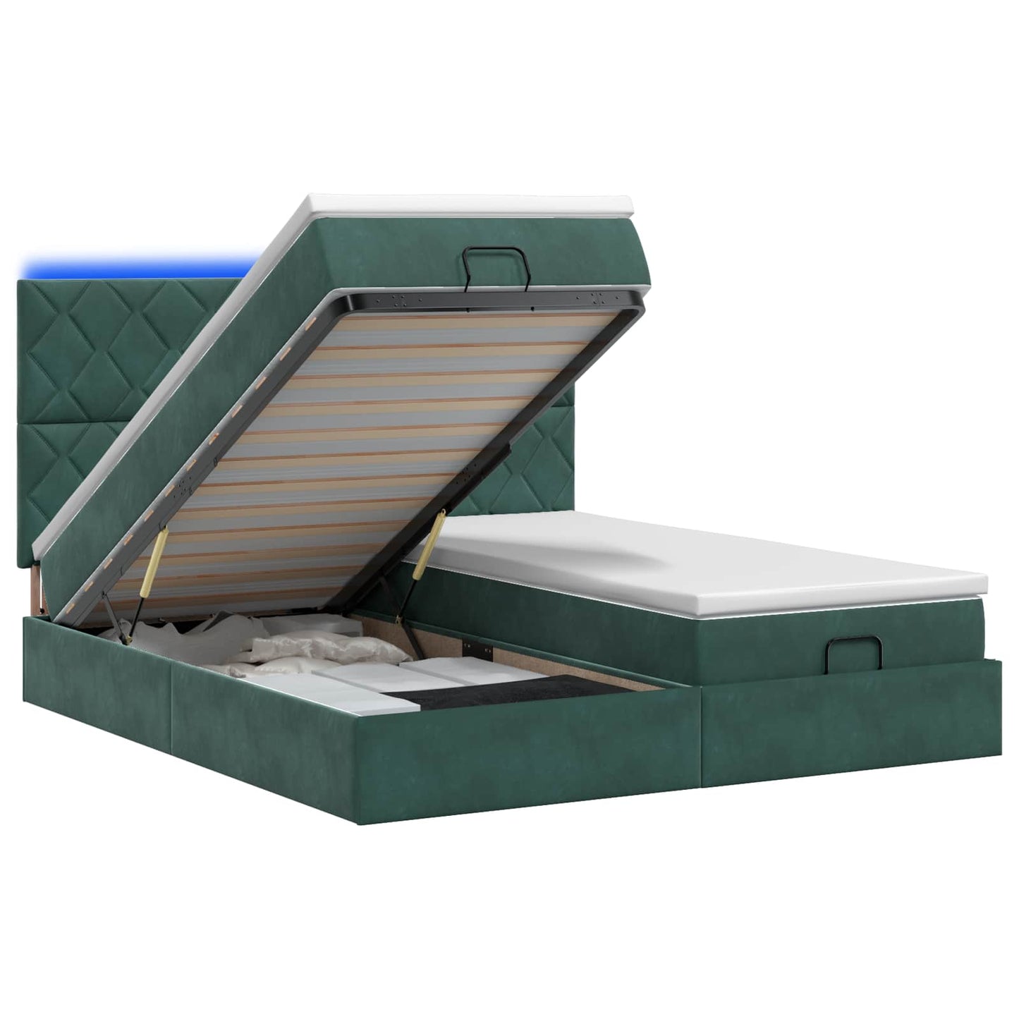 vidaXL Κρεβάτι Ottoman με Στρώμα και LED Σκούρο Πράσινο 200 x 200 cm