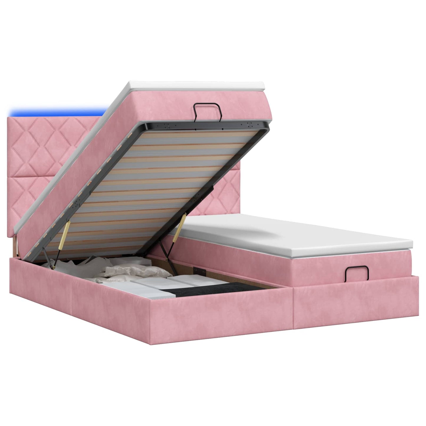 vidaXL Κρεβάτι Ottoman με Στρώμα και LED Ροζ 200 x 200 cm Βελούδο