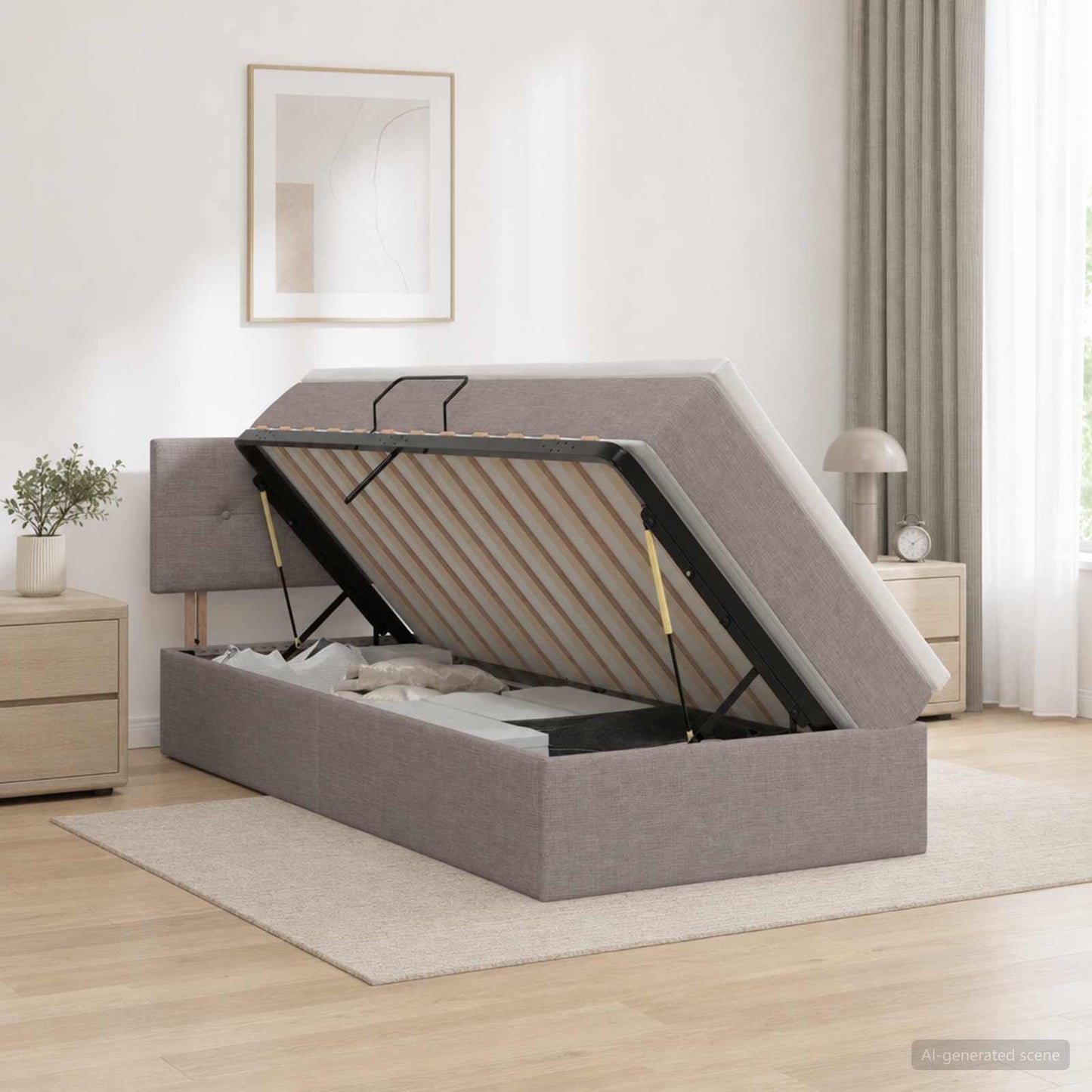 vidaXL Κρεβάτι με αποθηκευτικό χώρο και στρώμα Taupe 90 x 190 cm