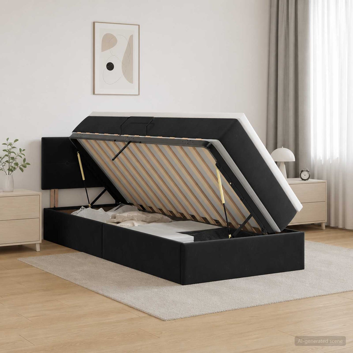 vidaXL Κρεβάτι Αποθήκης με κεφαλάρι Μαύρο 90 x 190 cm Βελούδο