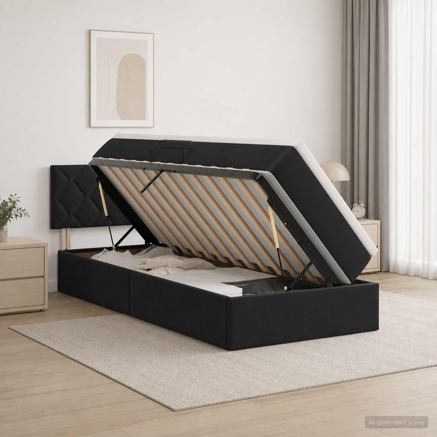 vidaXL Κρεβάτι Αποθήκης με κεφαλάρι Μαύρο 90 x 200 cm Βελούδο