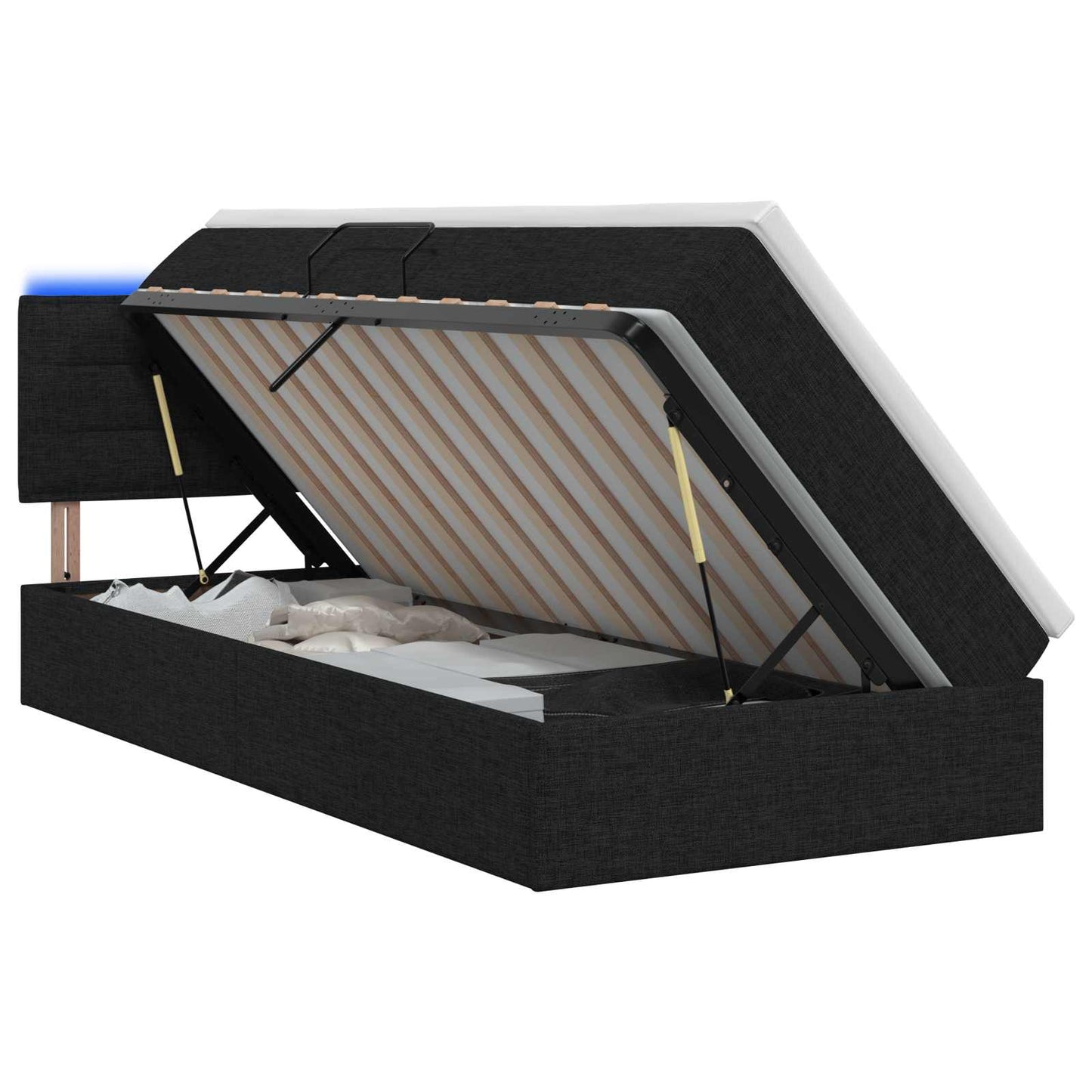 vidaXL LED Κρεβάτι αποθήκευσης με στρώμα Μαύρο 90 x 200 cm Ύφασμα
