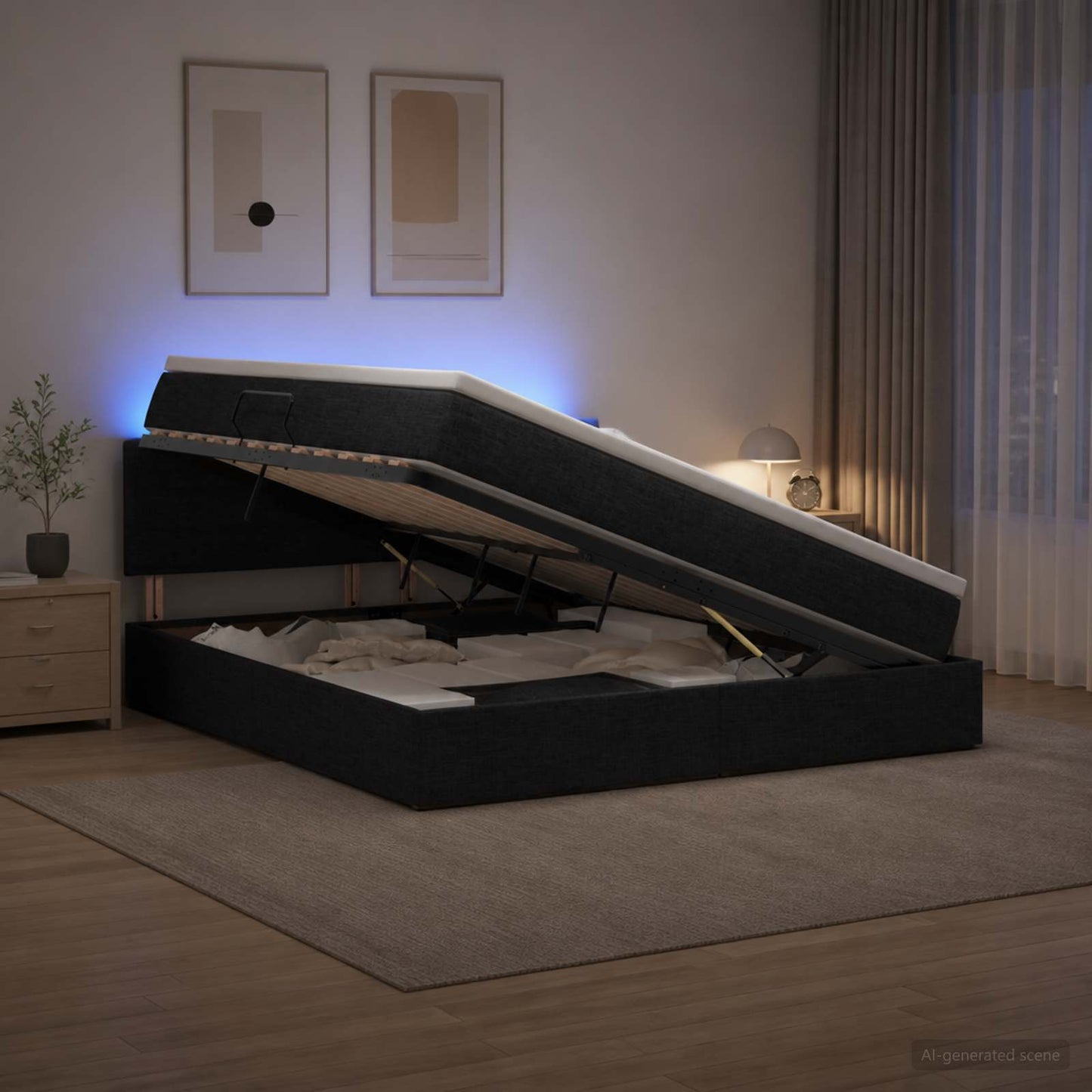 vidaXL LED Κρεβάτι αποθήκευσης με στρώμα Μαύρο 180 x 200 cm Ύφασμα