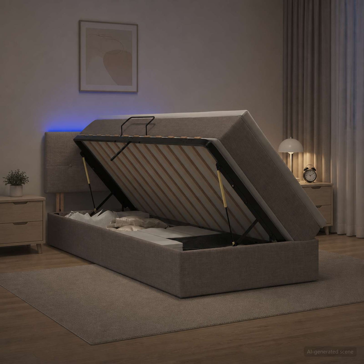 vidaXL LED Κρεβάτι αποθήκευσης με στρώμα Taupe 90 x 200 cm Ύφασμα