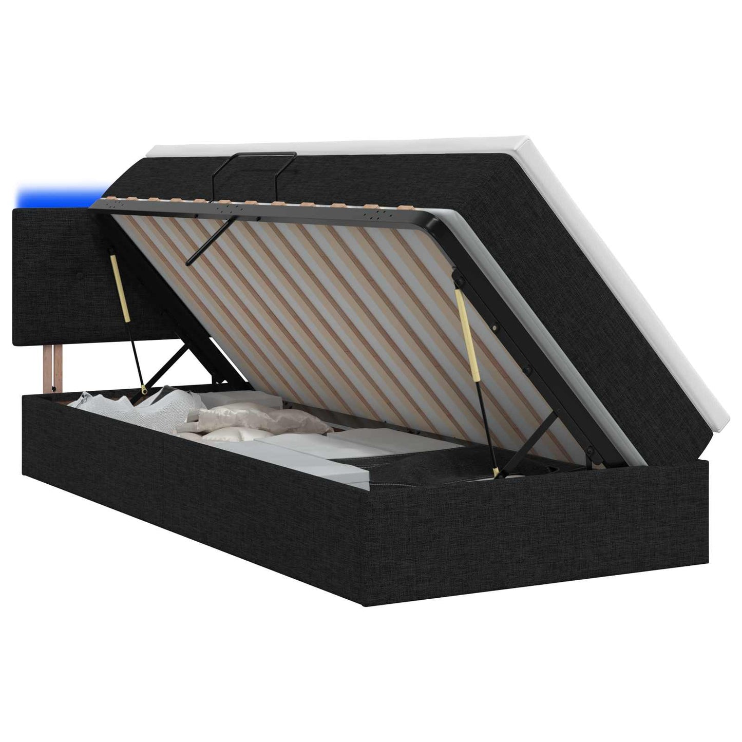 vidaXL LED Κρεβάτι αποθήκευσης με στρώμα Μαύρο 90 x 200 cm Ύφασμα