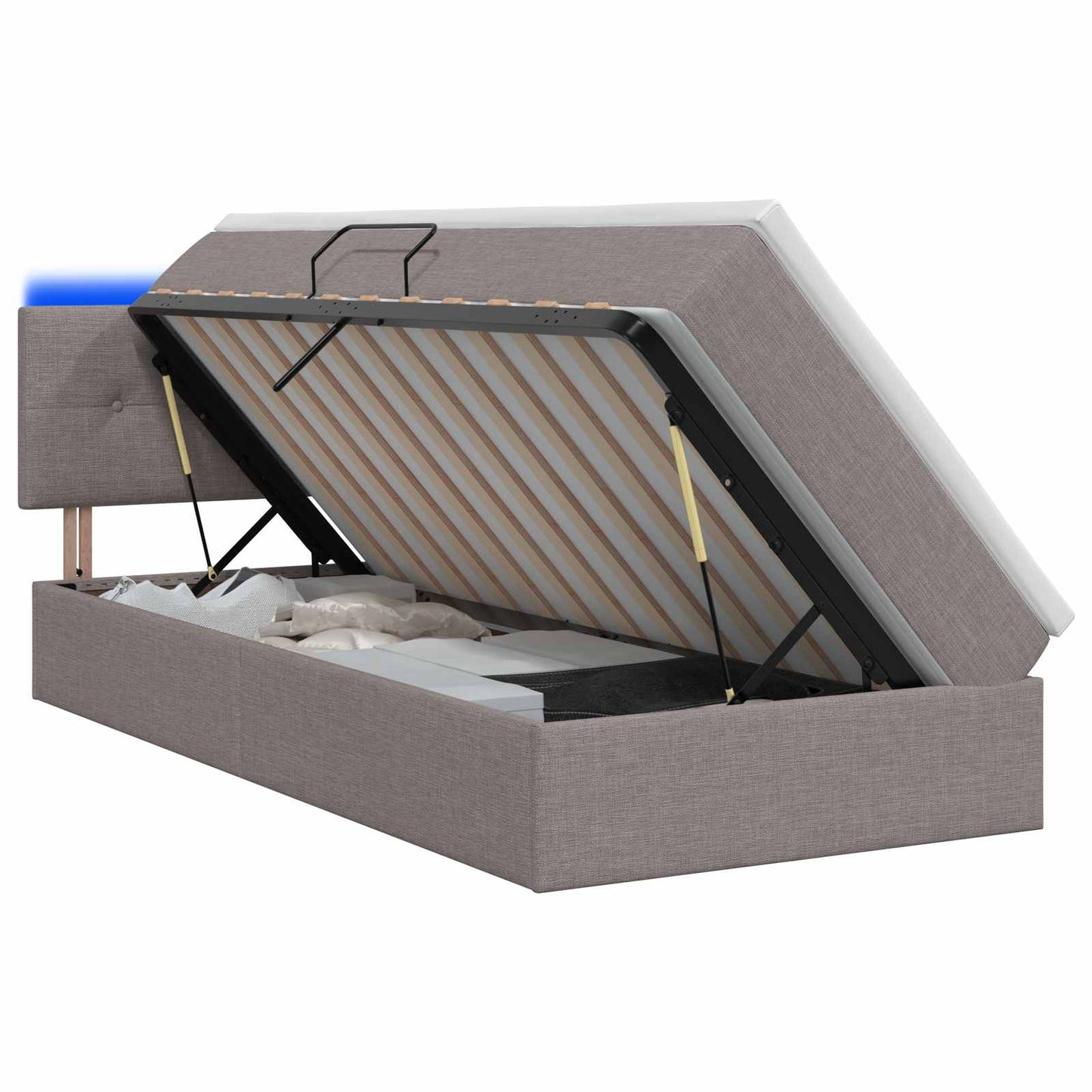 vidaXL LED Κρεβάτι αποθήκευσης με στρώμα Taupe 90 x 200 cm Ύφασμα