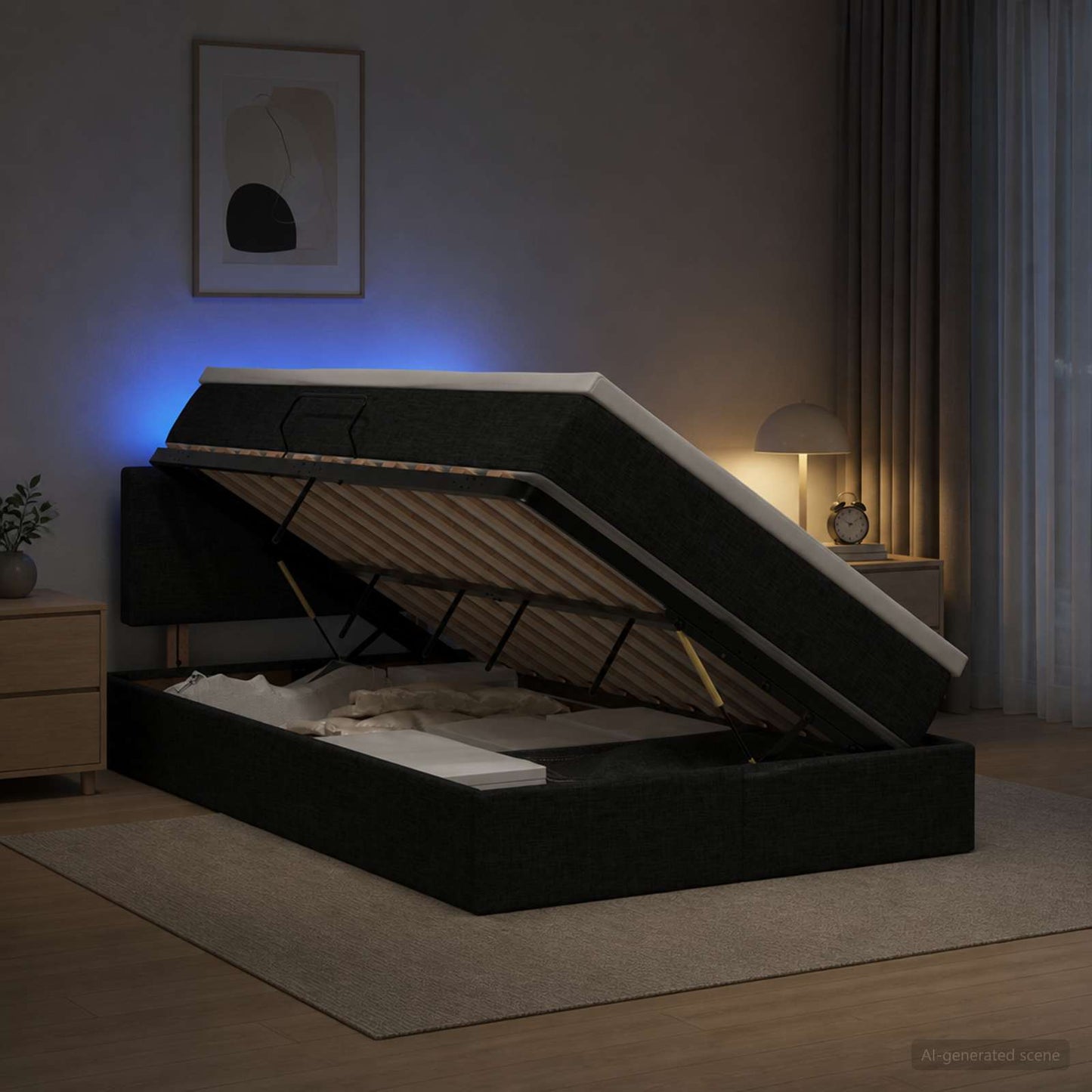 vidaXL LED Κρεβάτι αποθήκευσης με στρώμα Μαύρο 120 x 200 cm Ύφασμα