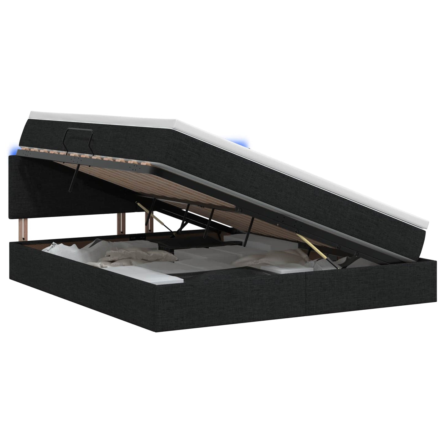 vidaXL LED Κρεβάτι αποθήκευσης με στρώμα Μαύρο 140 x 190 cm Ύφασμα