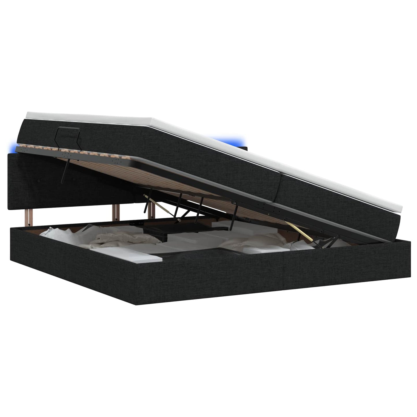vidaXL LED Κρεβάτι αποθήκευσης με στρώμα Μαύρο 200 x 200 cm Ύφασμα