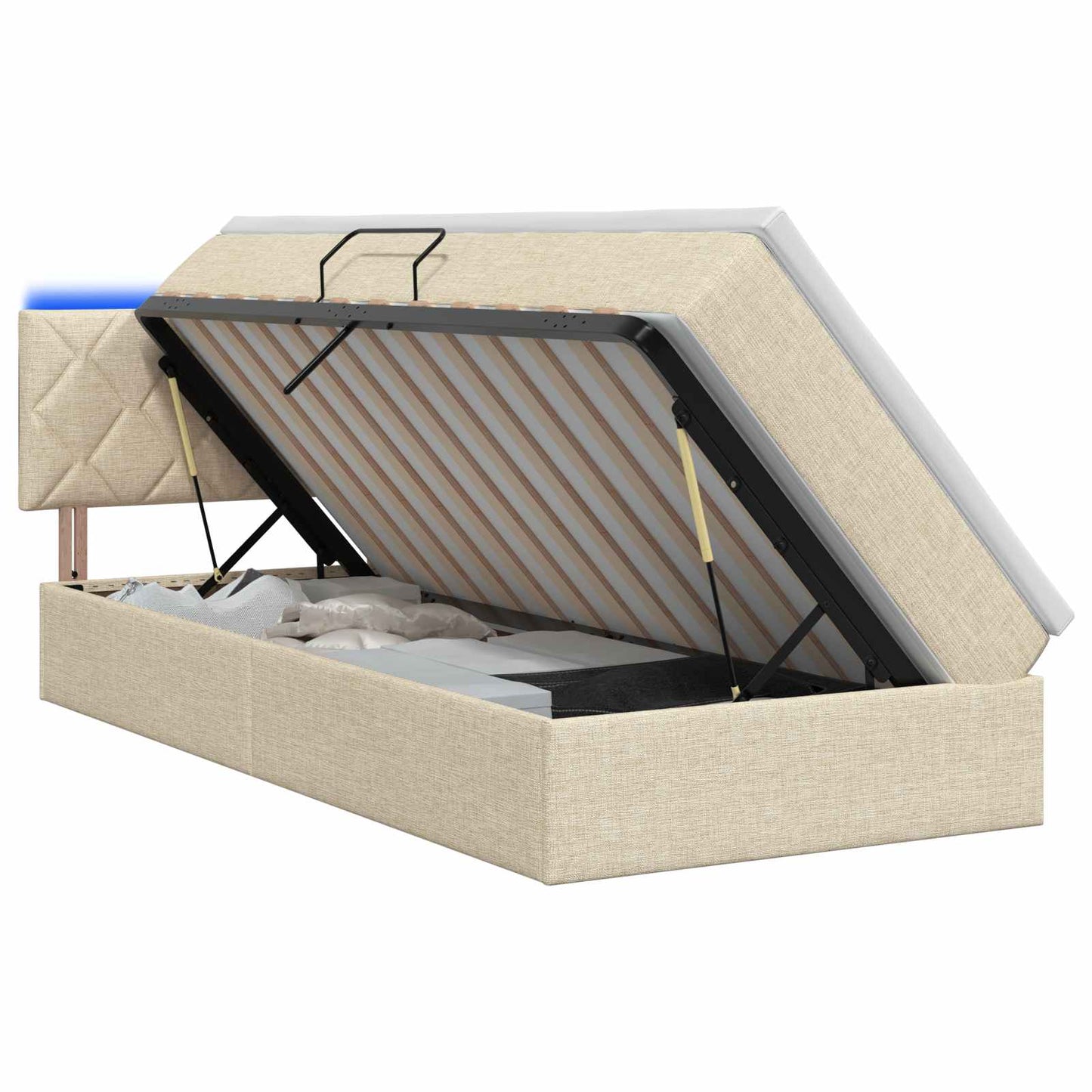 vidaXL LED Κρεβάτι αποθήκευσης με στρώμα Κρεμ 90 x 190 cm Ύφασμα