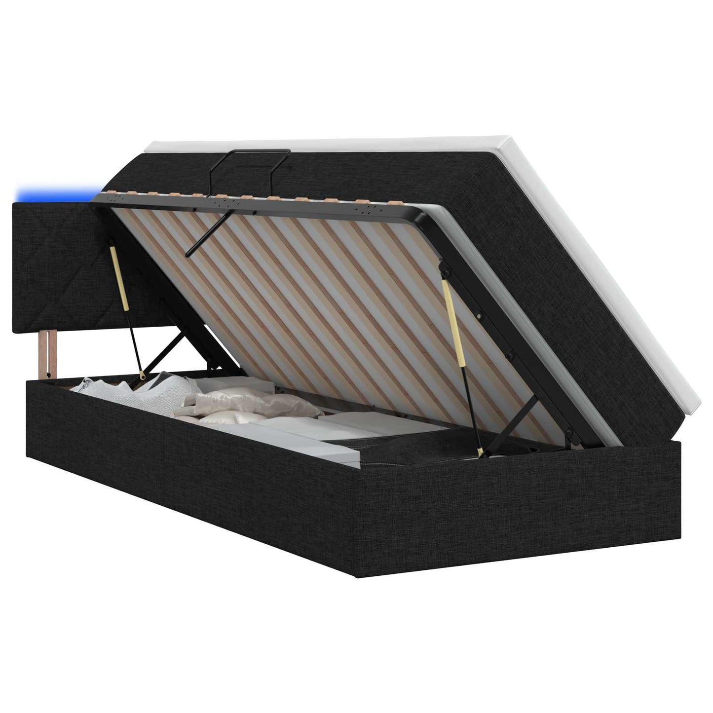 vidaXL LED Κρεβάτι αποθήκευσης με στρώμα Μαύρο 90 x 200 cm Ύφασμα