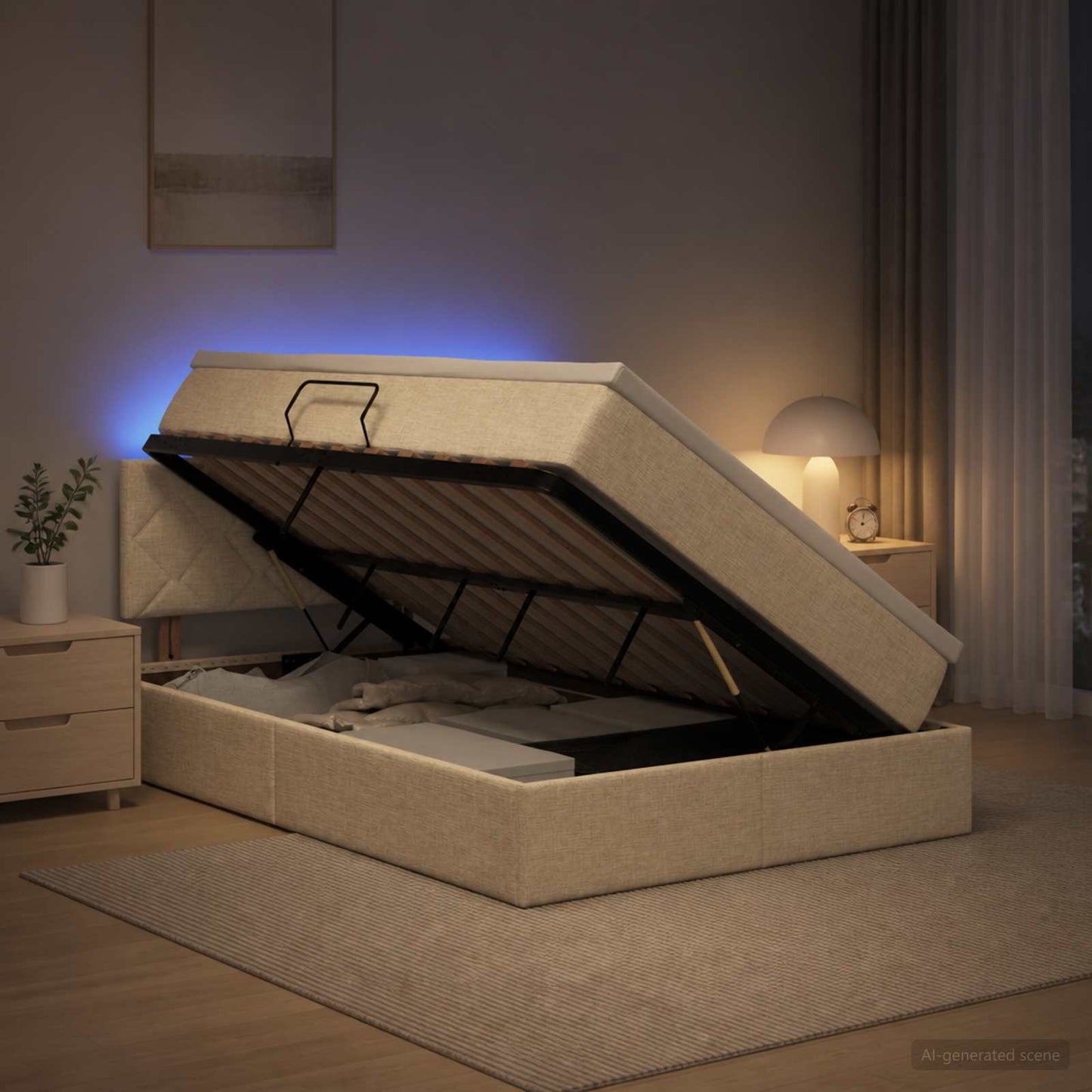 vidaXL LED Κρεβάτι αποθήκευσης με στρώμα Κρεμ 120 x 200 cm Ύφασμα