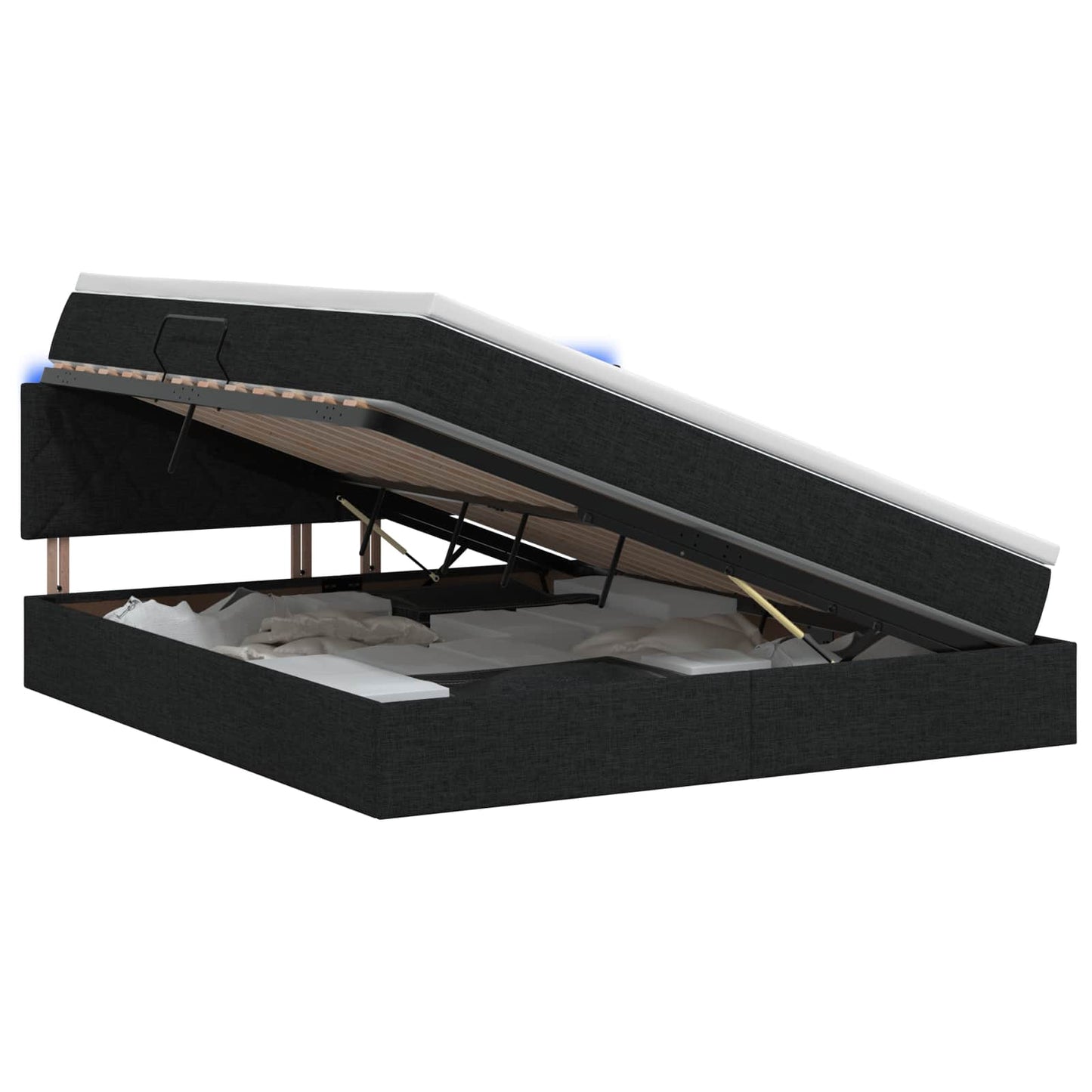 vidaXL LED Κρεβάτι αποθήκευσης με στρώμα Μαύρο 160 x 200 cm Ύφασμα
